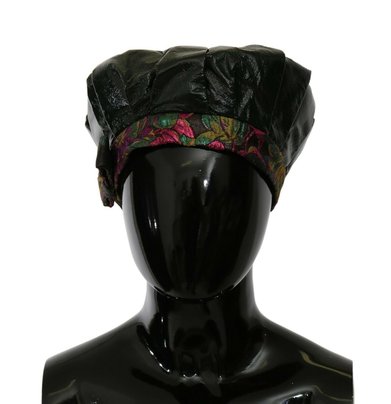 Dolce &amp; Gabbana Casquette béret noire élégante avec doublure florale