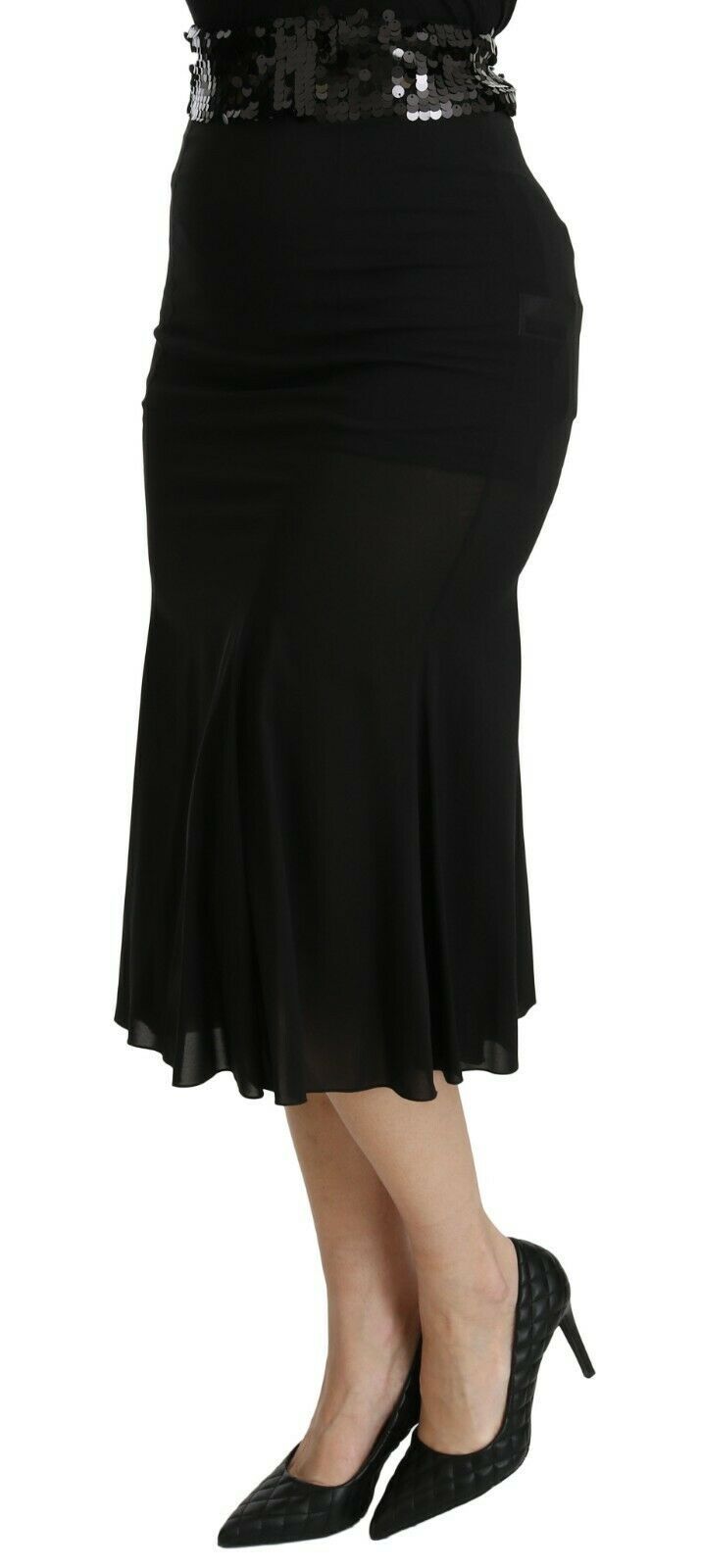 Dolce &amp; Gabbana Chic Jupe taille haute en soie mélangée noire