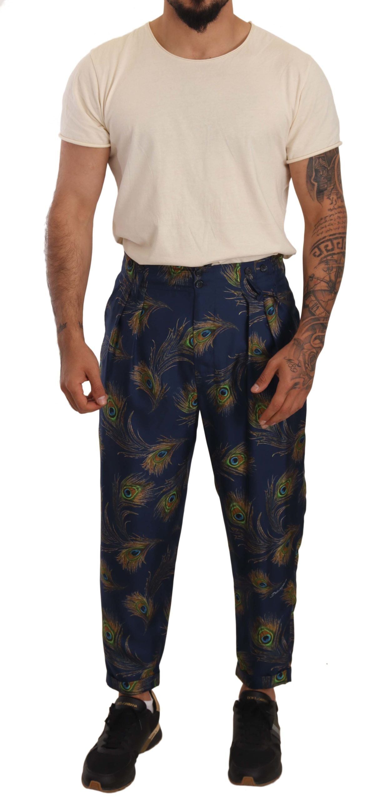 Dolce &amp; Gabbana Pantalon en soie imprimé paon exquis