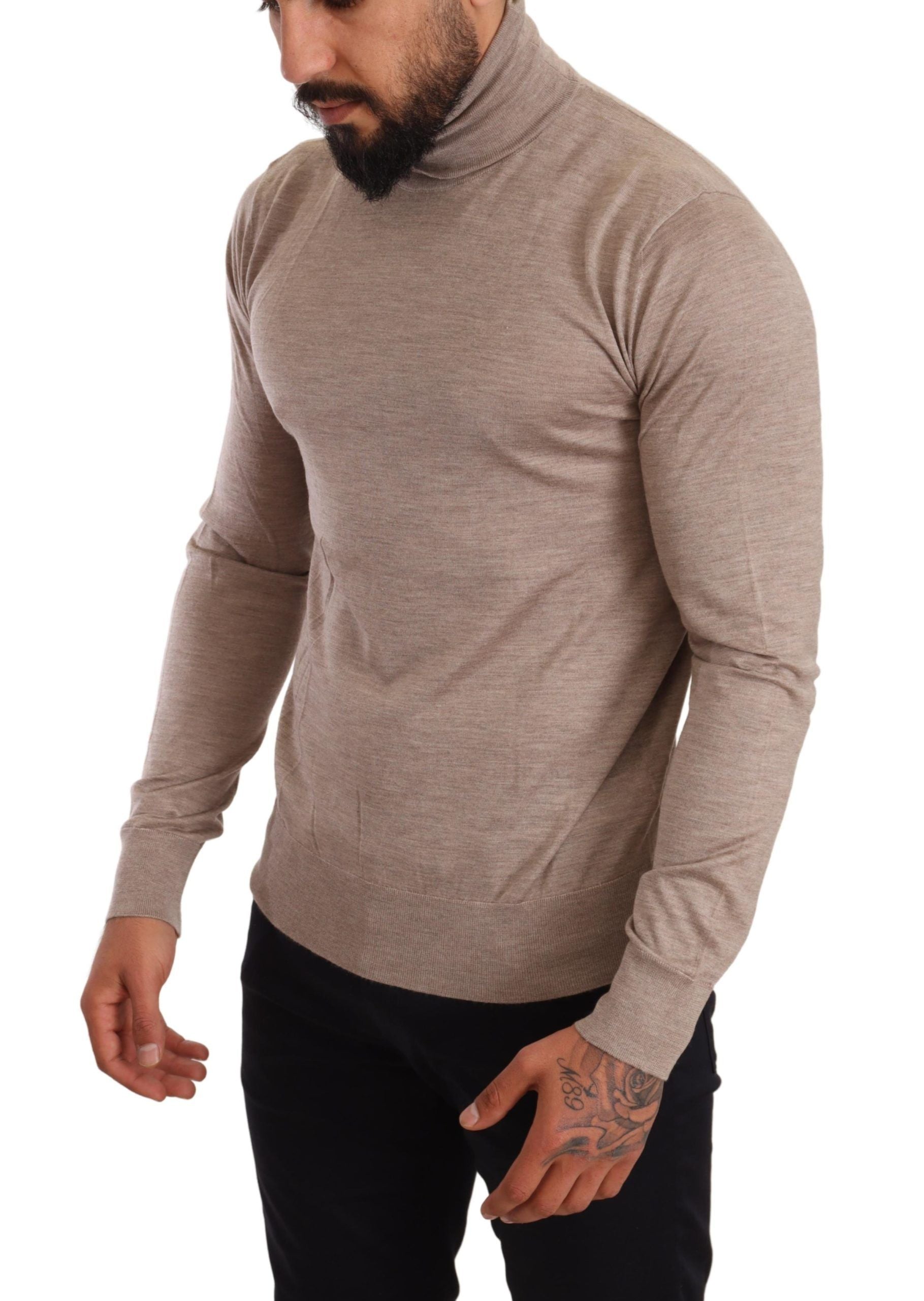 Dolce & Gabbana Beige Turtleneck Cashmere-Silk Blend Sweater