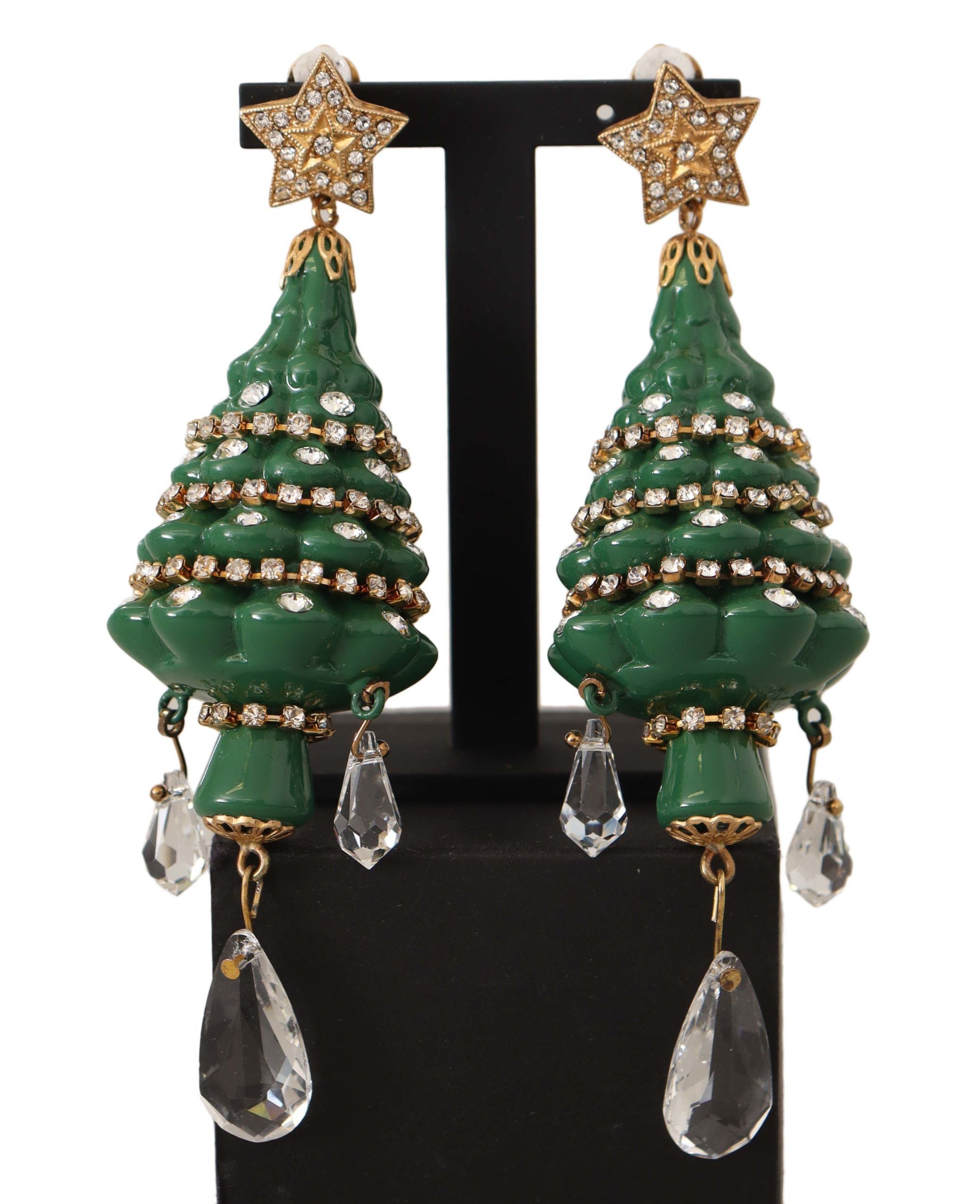 Dolce &amp; Gabbana Boucles d'oreilles à clips en forme d'arbre de Noël en cristal enchanteur