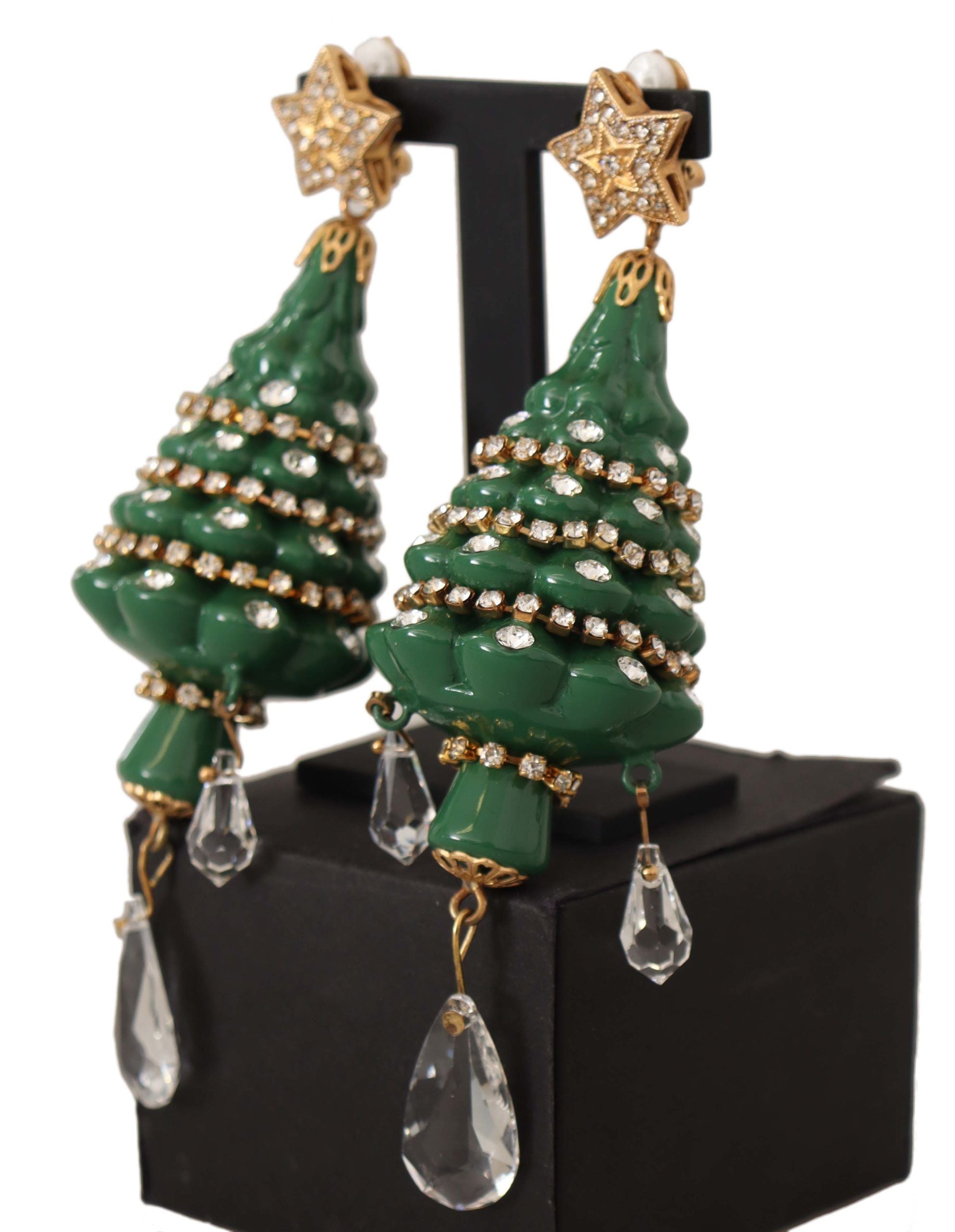 Dolce &amp; Gabbana Boucles d'oreilles à clips en forme d'arbre de Noël en cristal enchanteur