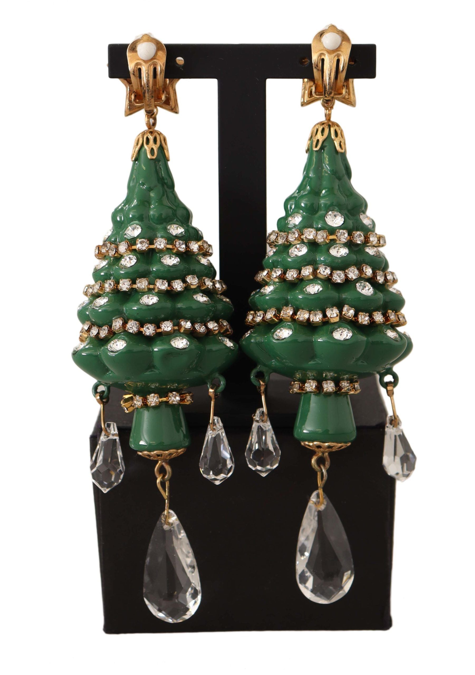 Dolce &amp; Gabbana Boucles d'oreilles à clips en forme d'arbre de Noël en cristal enchanteur