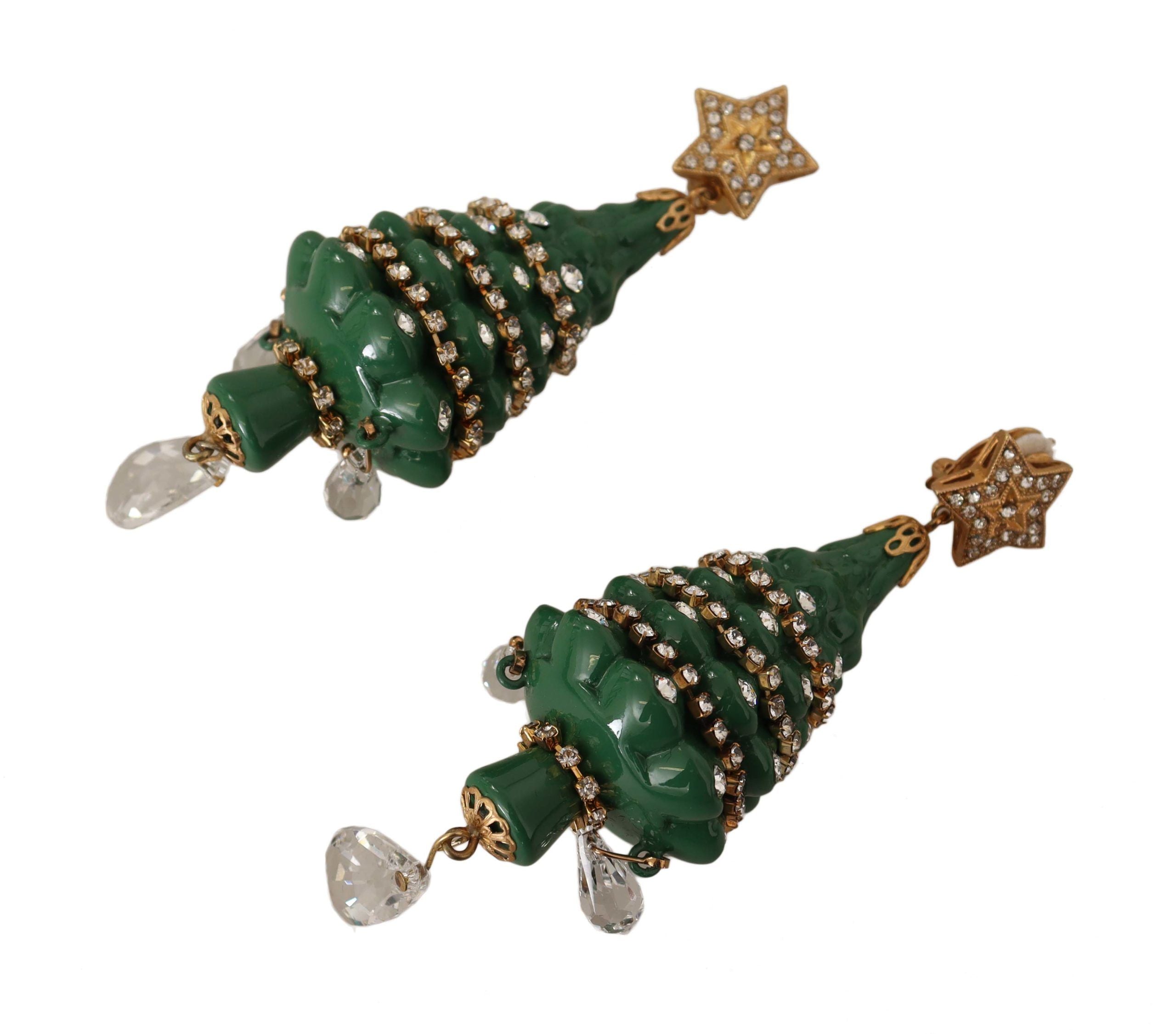 Dolce &amp; Gabbana Boucles d'oreilles à clips en forme d'arbre de Noël en cristal enchanteur