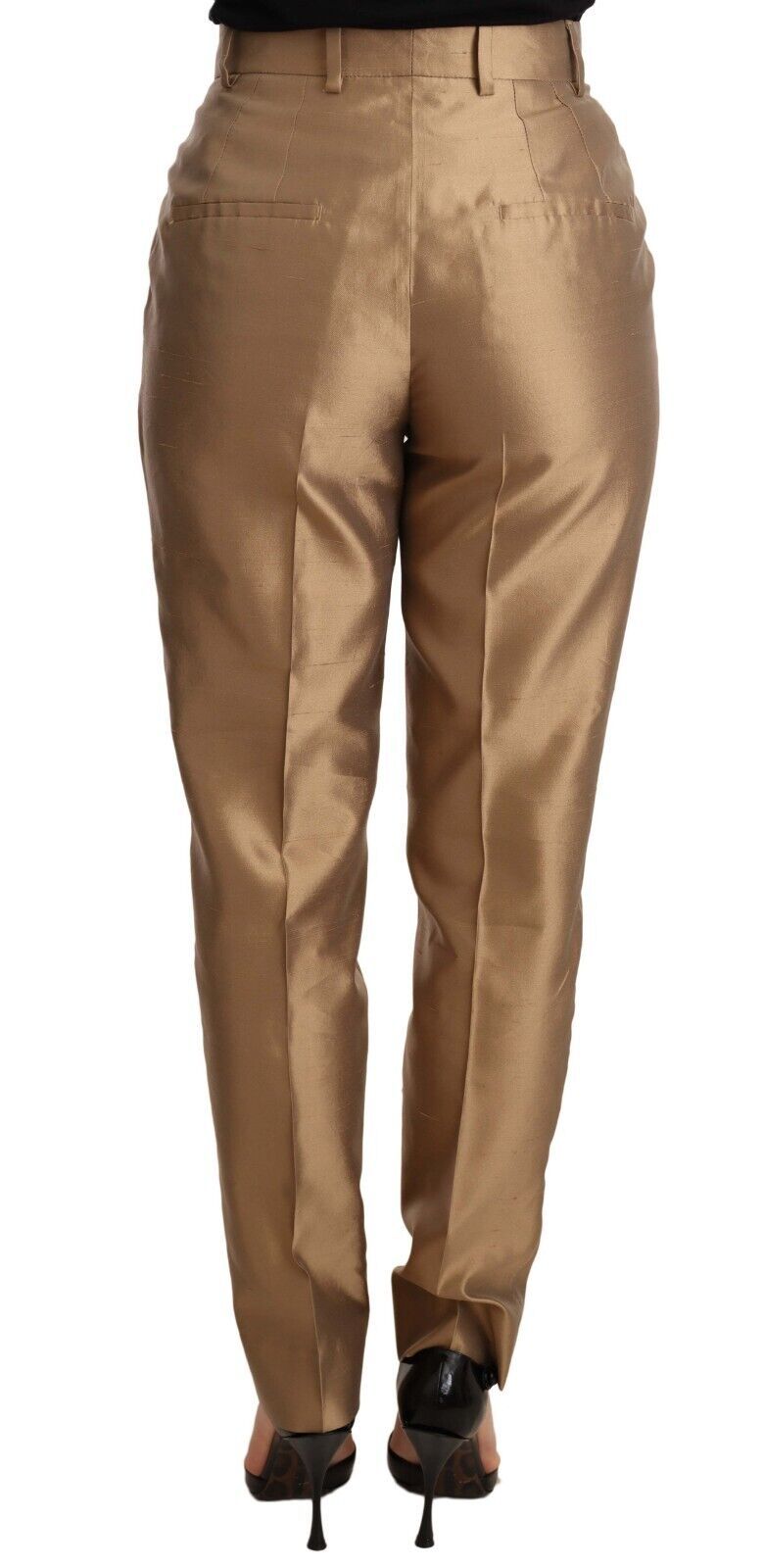 Dolce &amp; Gabbana Pantalon élégant fuselé en soie en or