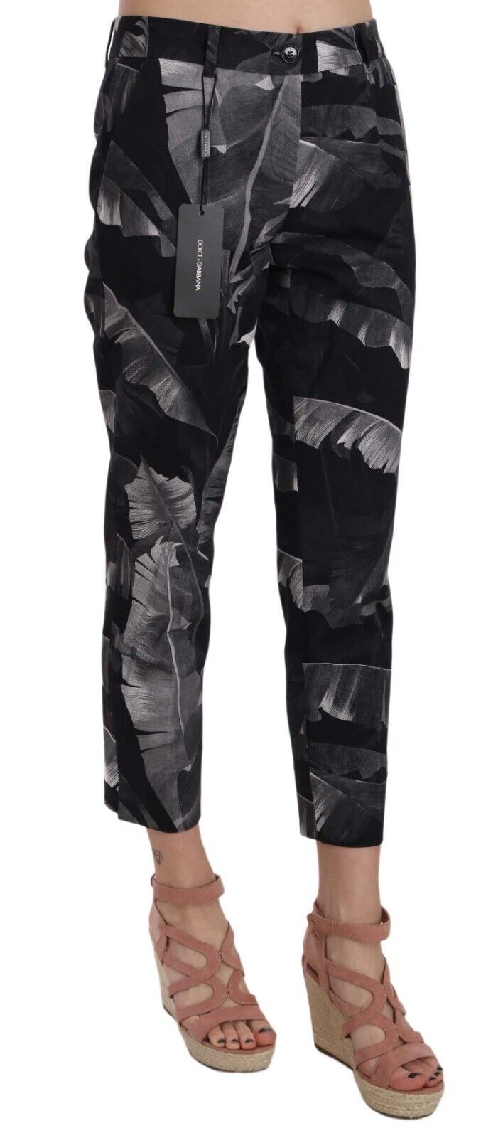 Dolce & Gabbana Elegant Black Banana Leaf Print Capri Pants