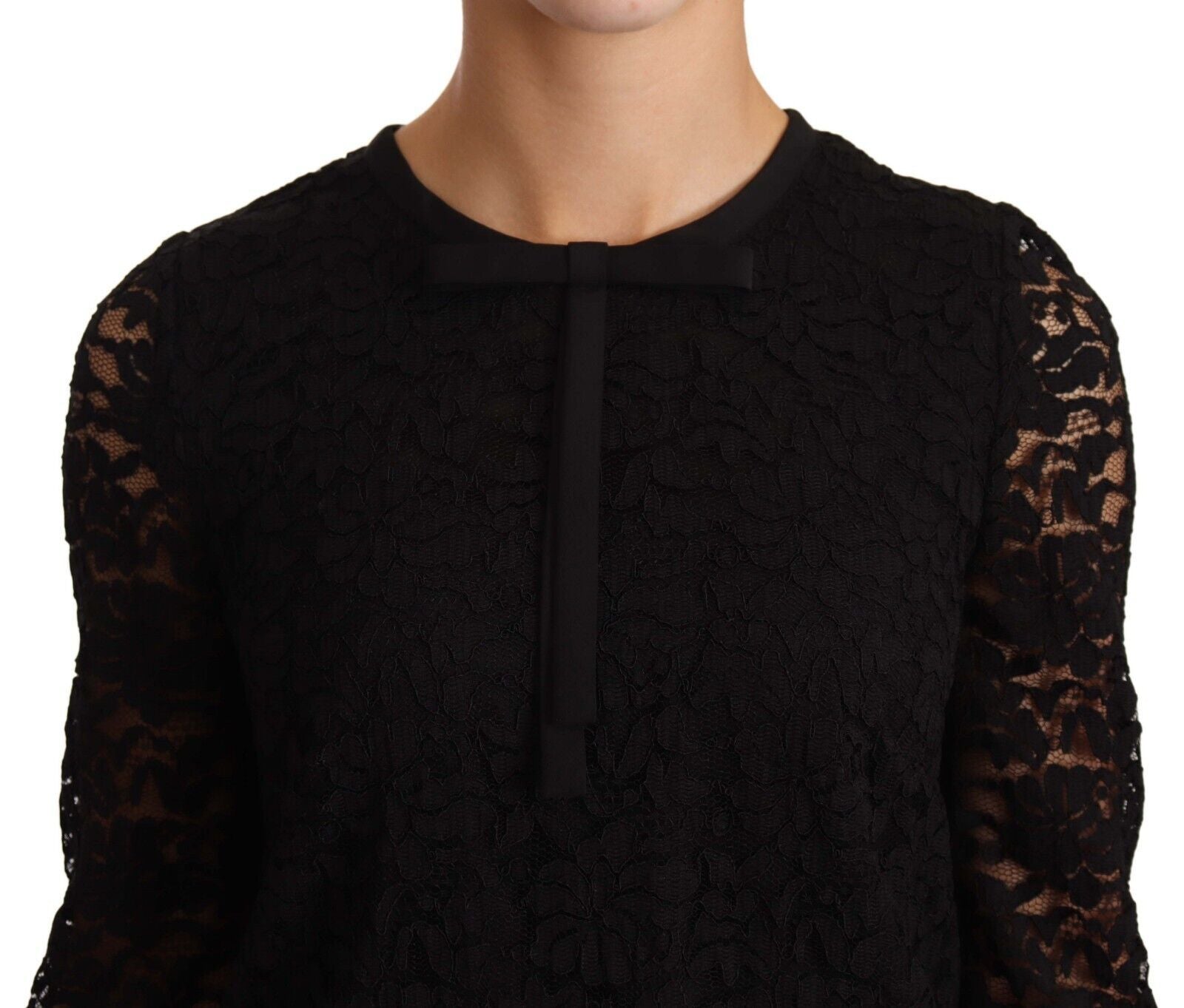 Dolce & Gabbana Elegant Black Floral Lace Long Sleeve Top