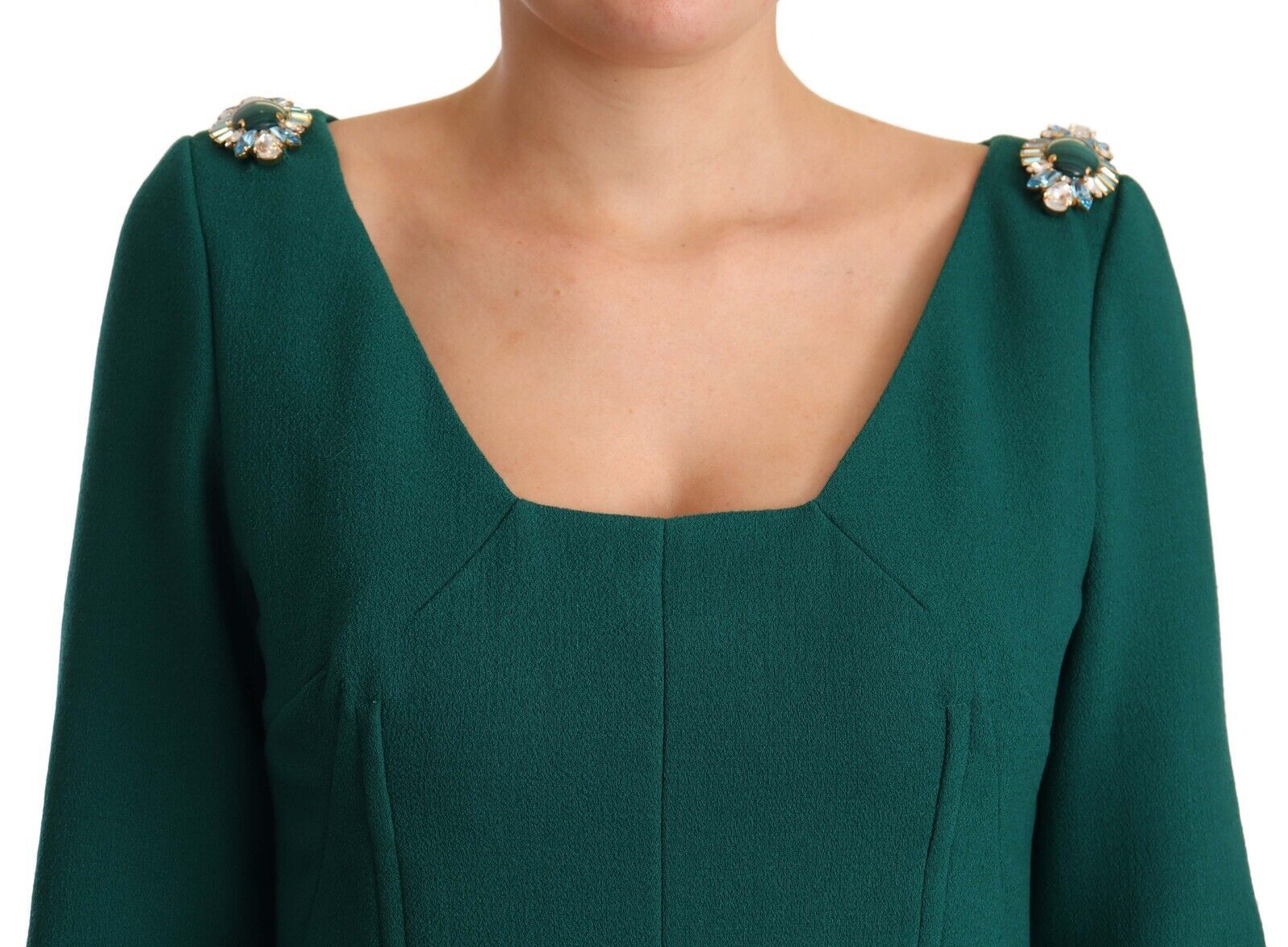 Dolce &amp; Gabbana Robe fourreau mi-longue vert émeraude avec broche en cristal