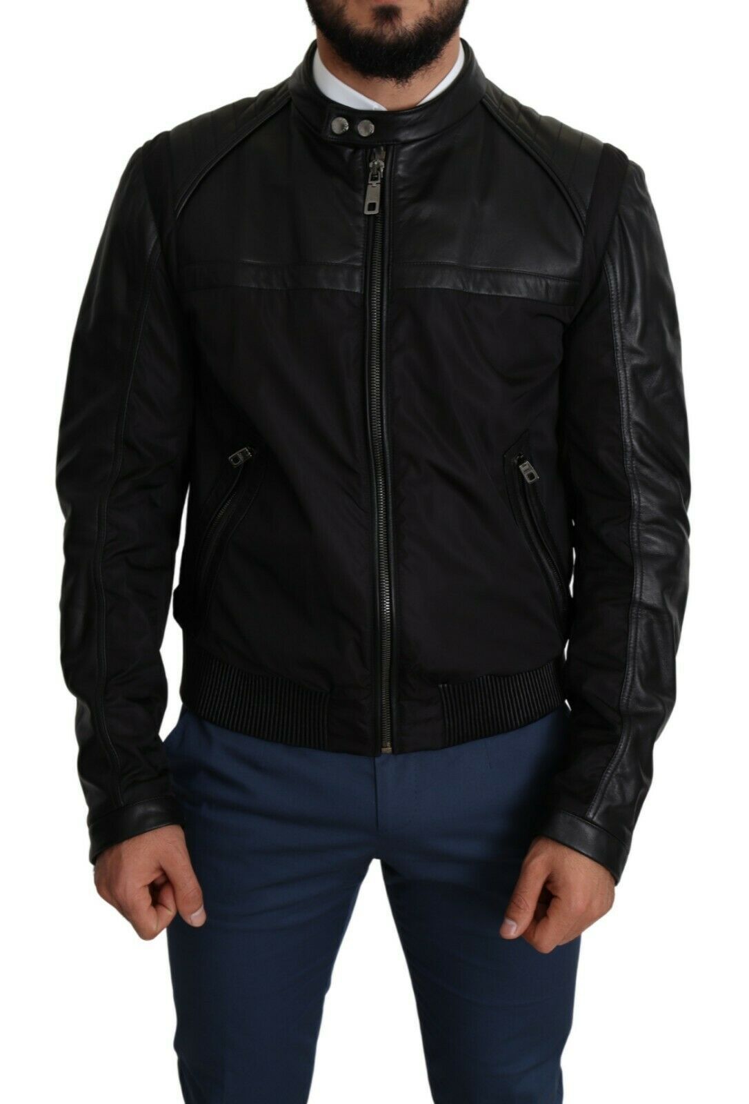 Dolce &amp; Gabbana Bomber noir élégant avec accents en cuir