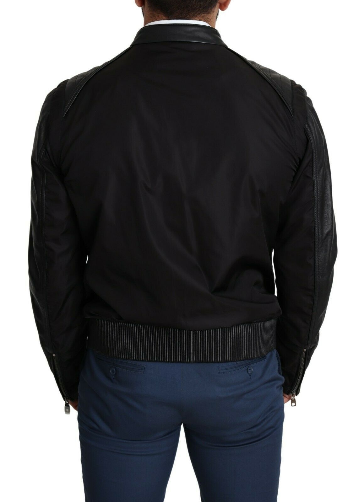 Dolce &amp; Gabbana Bomber noir élégant avec accents en cuir