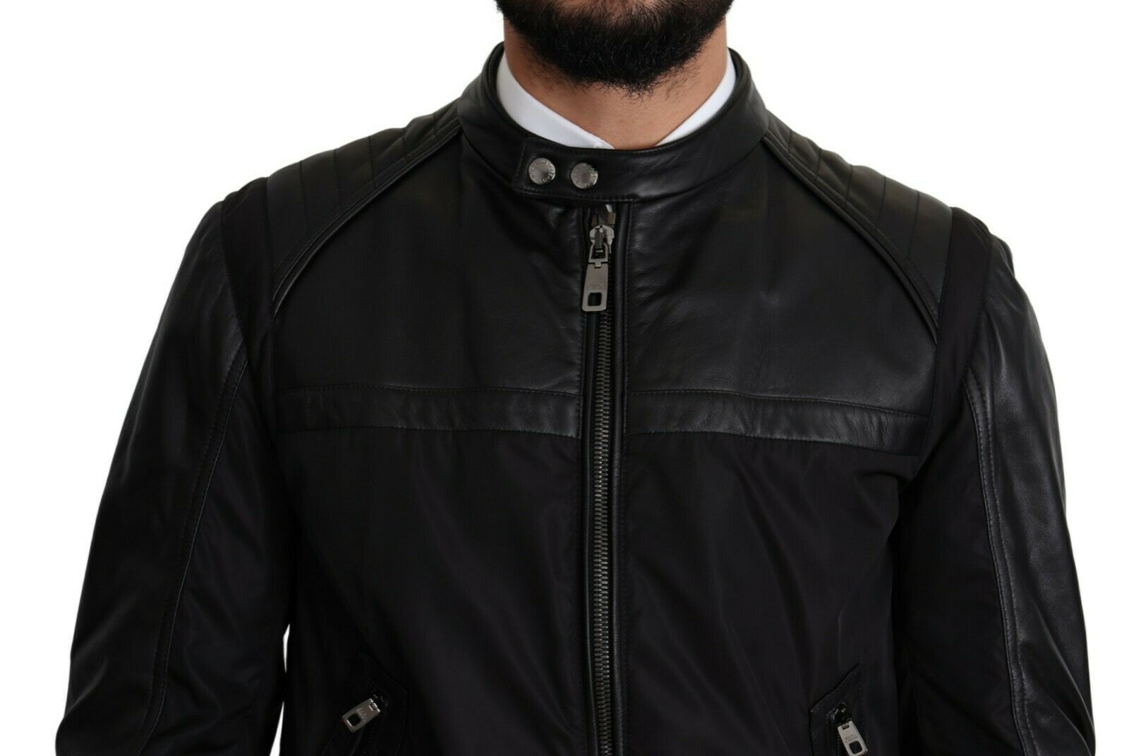 Dolce &amp; Gabbana Bomber noir élégant avec accents en cuir