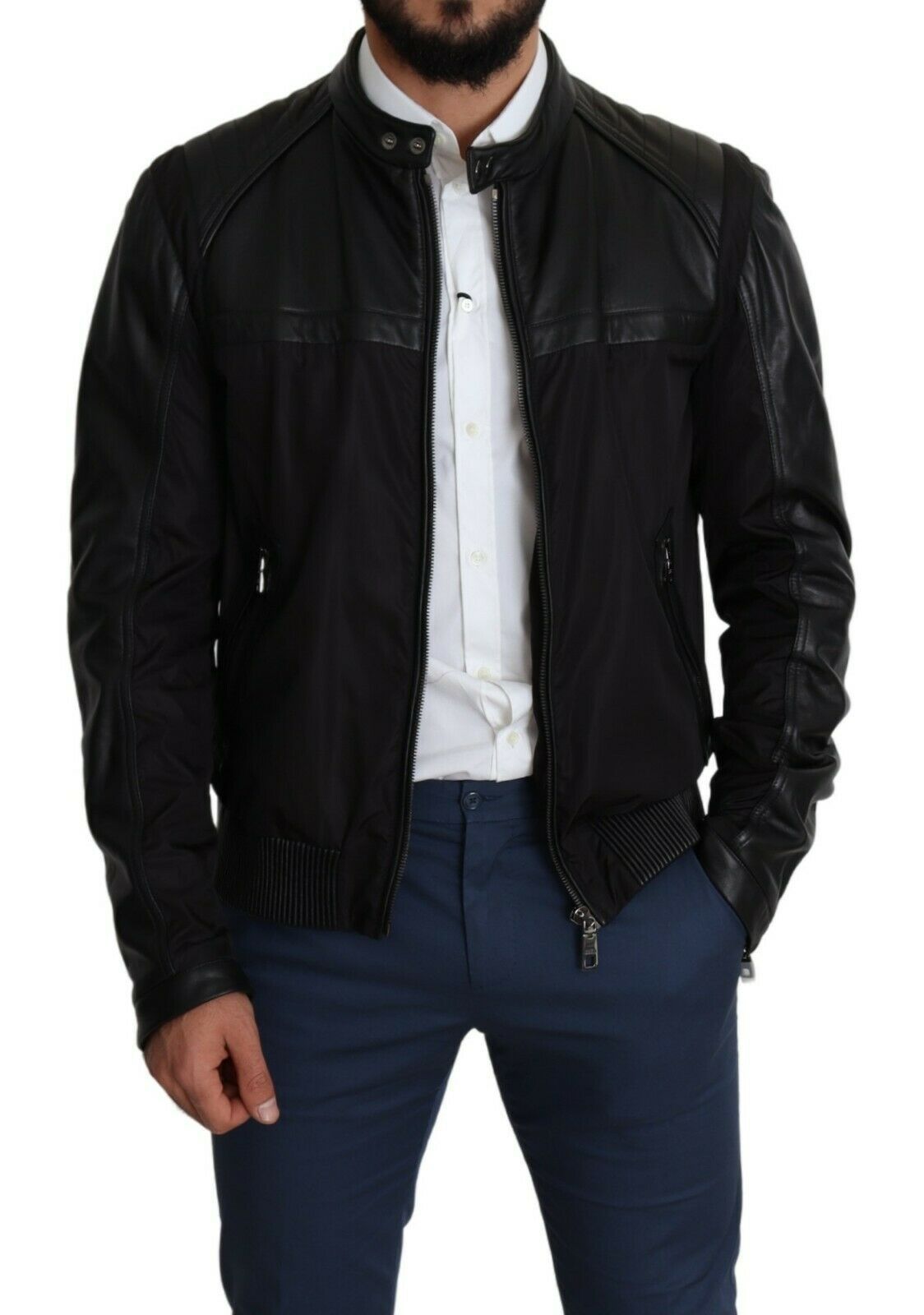 Dolce &amp; Gabbana Bomber noir élégant avec accents en cuir