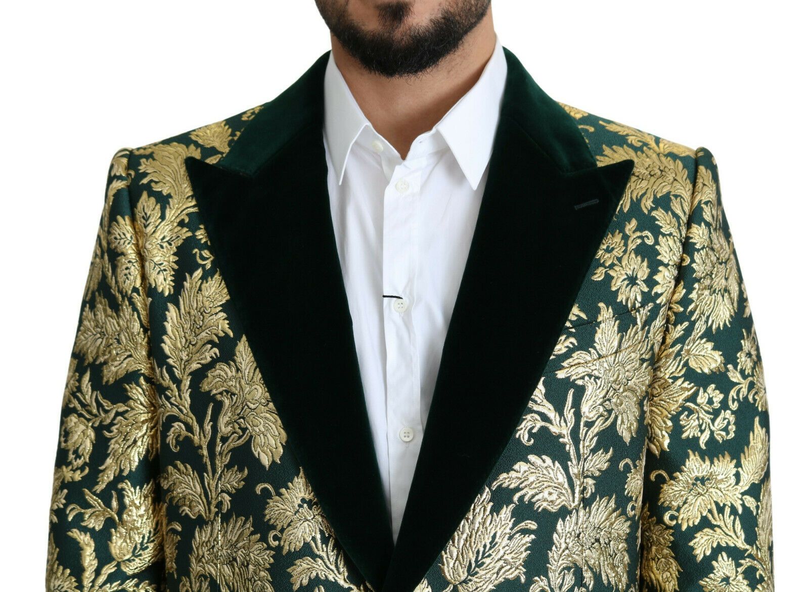 Dolce &amp; Gabbana Veste Sicilia en jacquard vert doré élégant