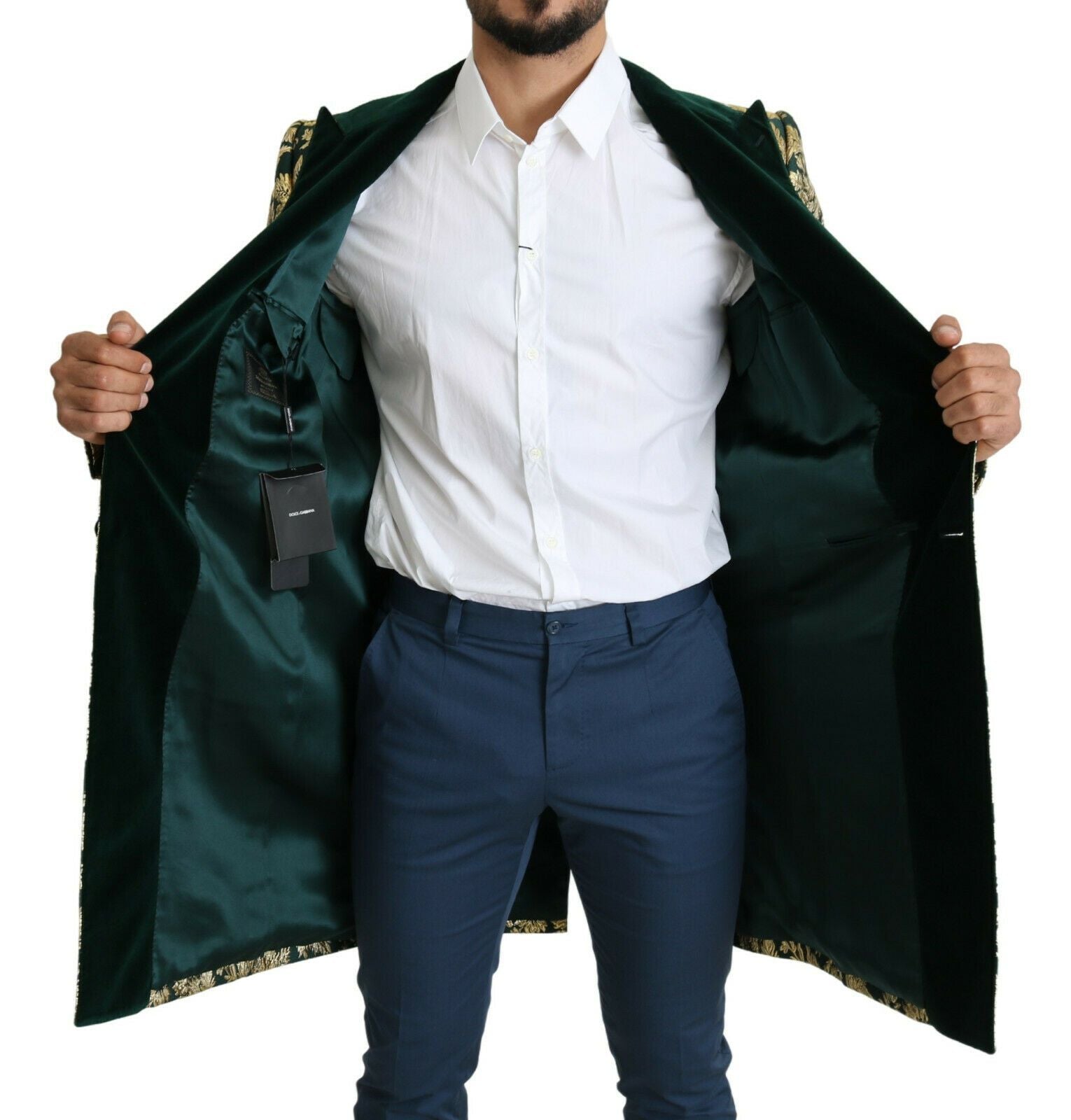 Dolce &amp; Gabbana Veste Sicilia en jacquard vert doré élégant