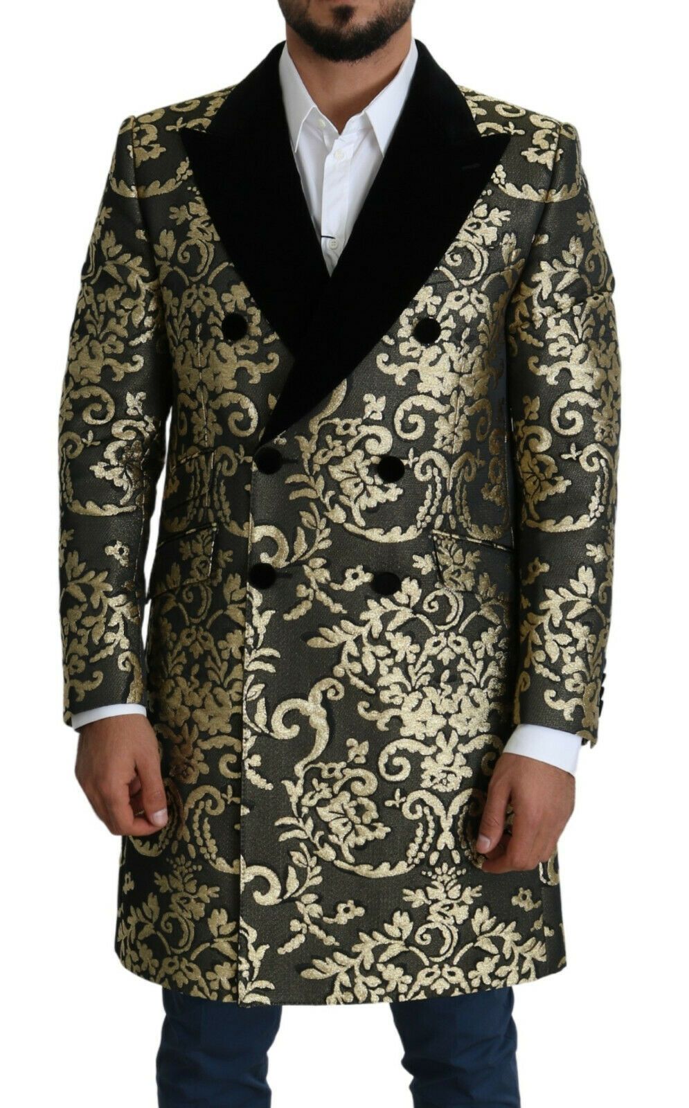 Dolce &amp; Gabbana Manteau à double boutonnage en jacquard Sicilia noir doré