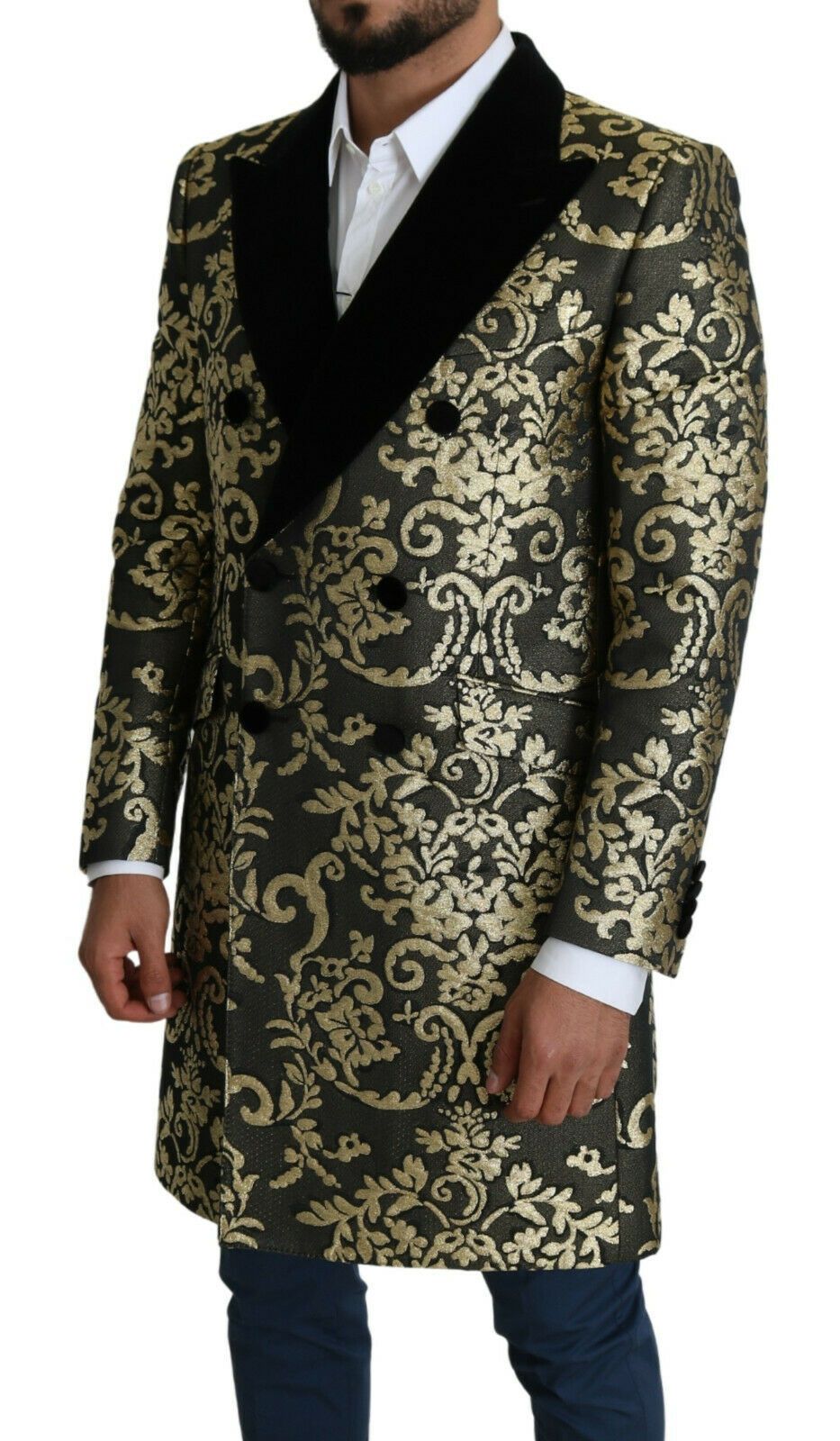 Dolce &amp; Gabbana Manteau à double boutonnage en jacquard Sicilia noir doré