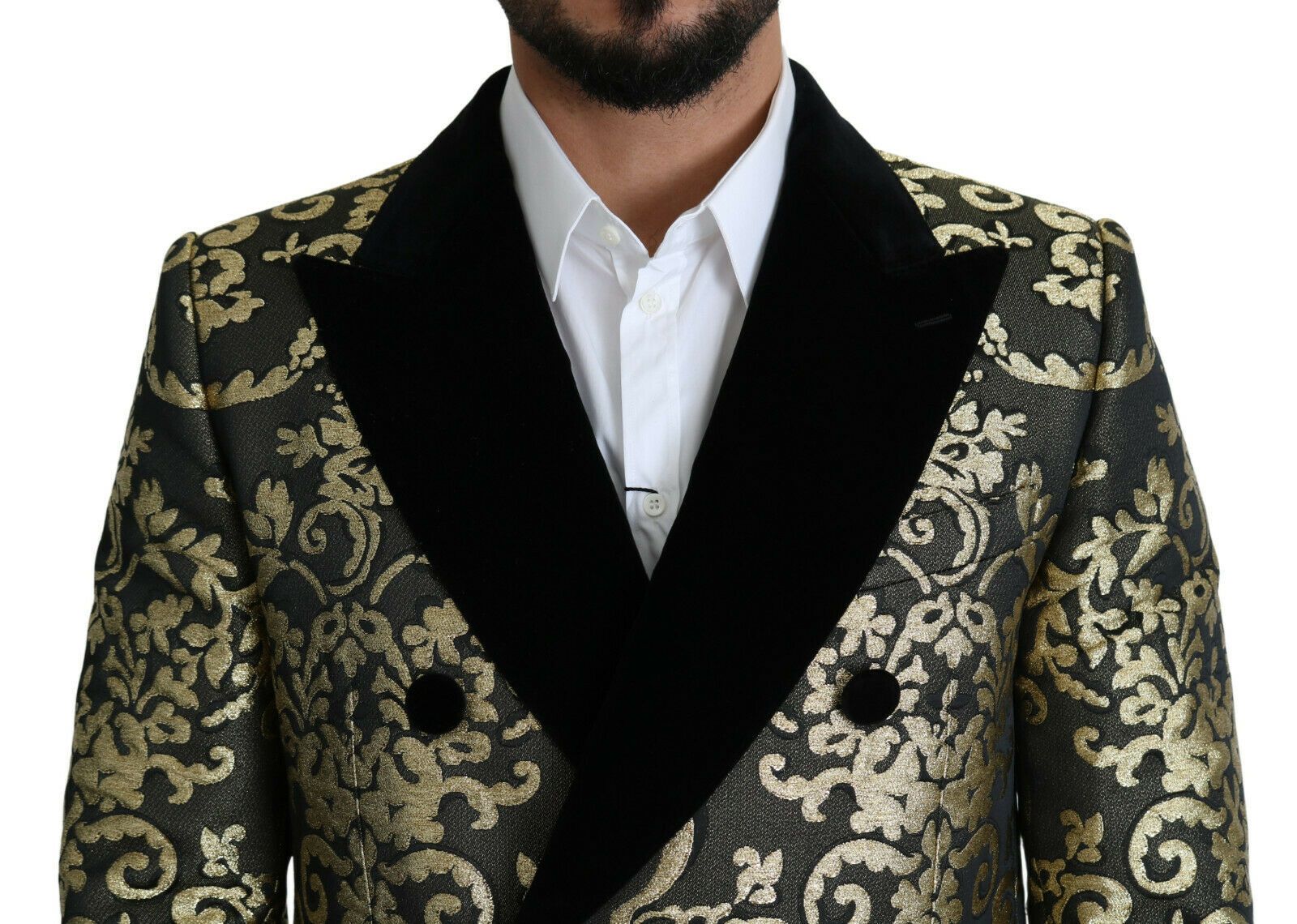 Dolce &amp; Gabbana Manteau à double boutonnage en jacquard Sicilia noir doré