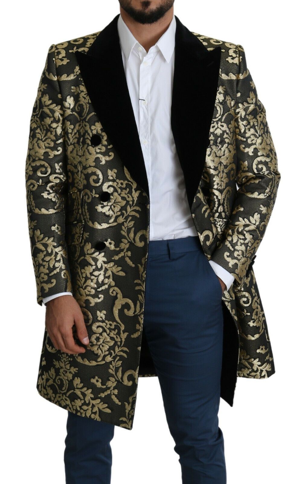 Dolce &amp; Gabbana Manteau à double boutonnage en jacquard Sicilia noir doré