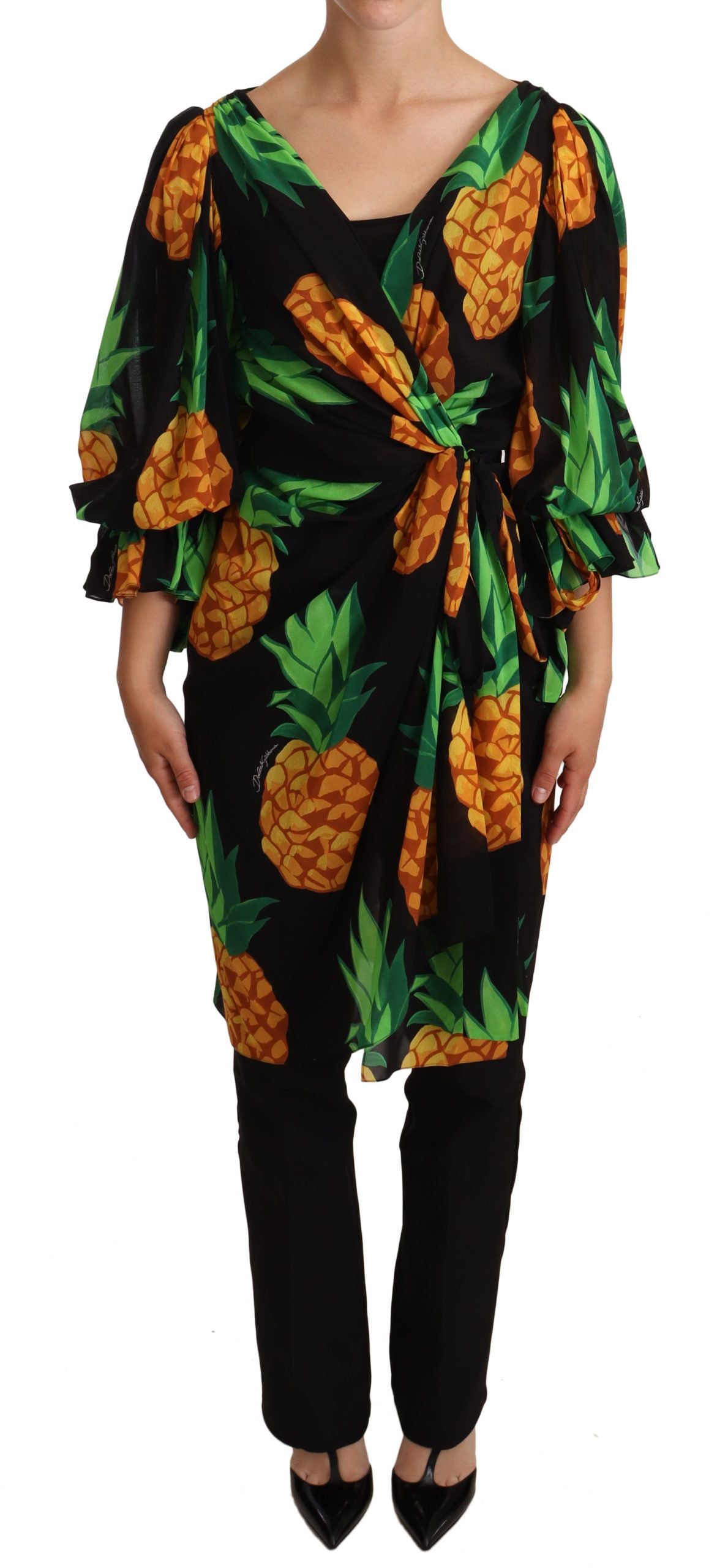 Dolce &amp; Gabbana Robe portefeuille drapée ananas vibrant