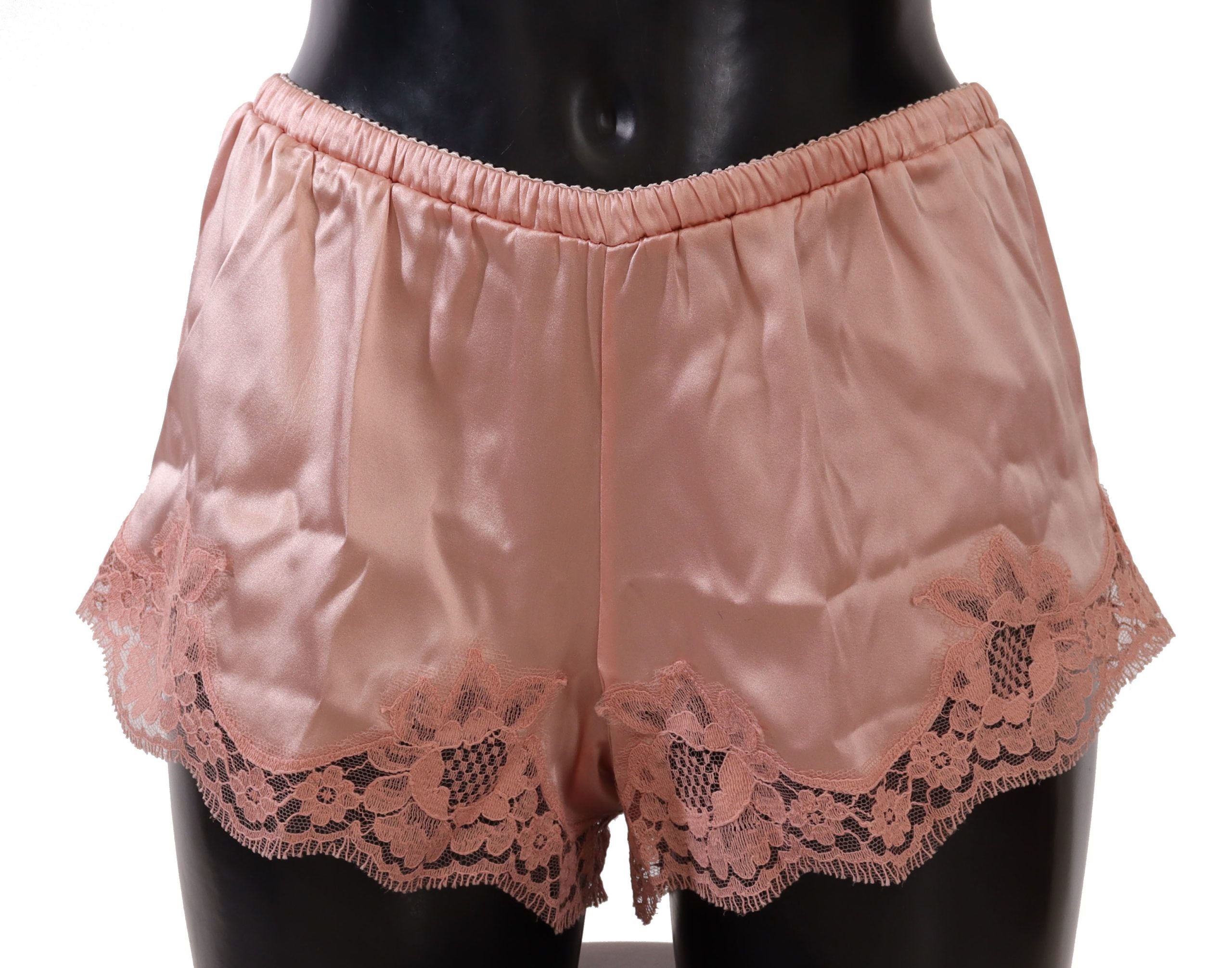 Dolce &amp; Gabbana Short de lingerie élégant en dentelle de soie rose poudré