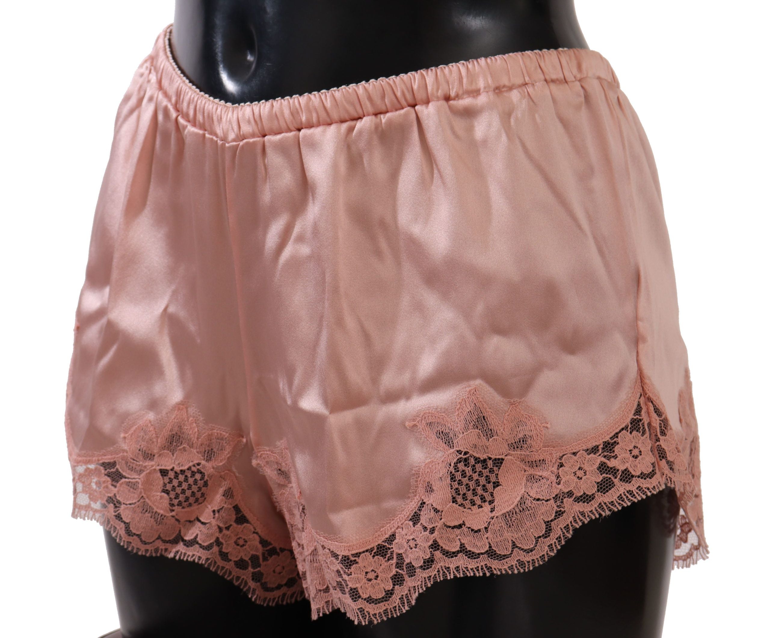 Dolce &amp; Gabbana Short de lingerie élégant en dentelle de soie rose poudré