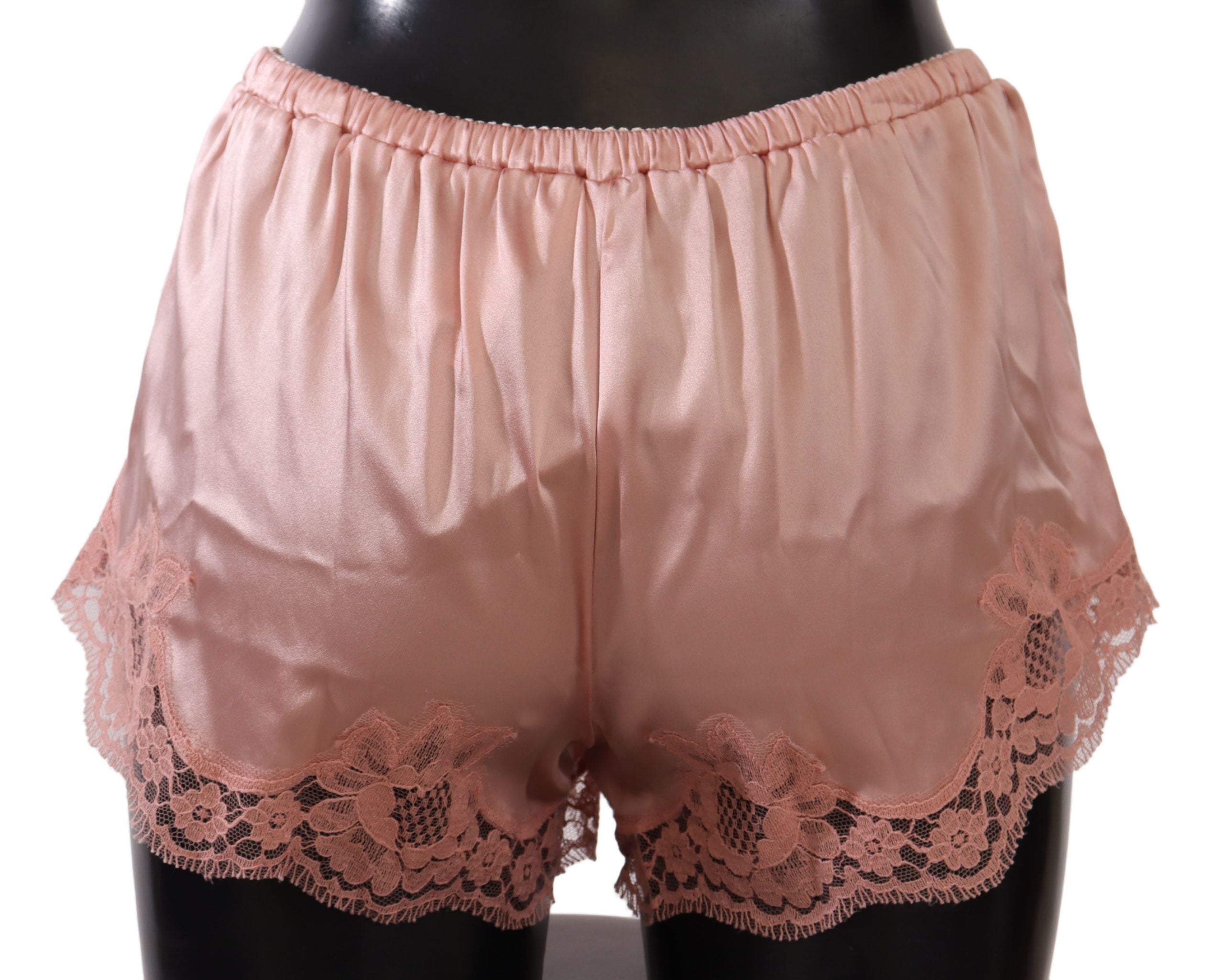 Dolce &amp; Gabbana Short de lingerie élégant en dentelle de soie rose poudré