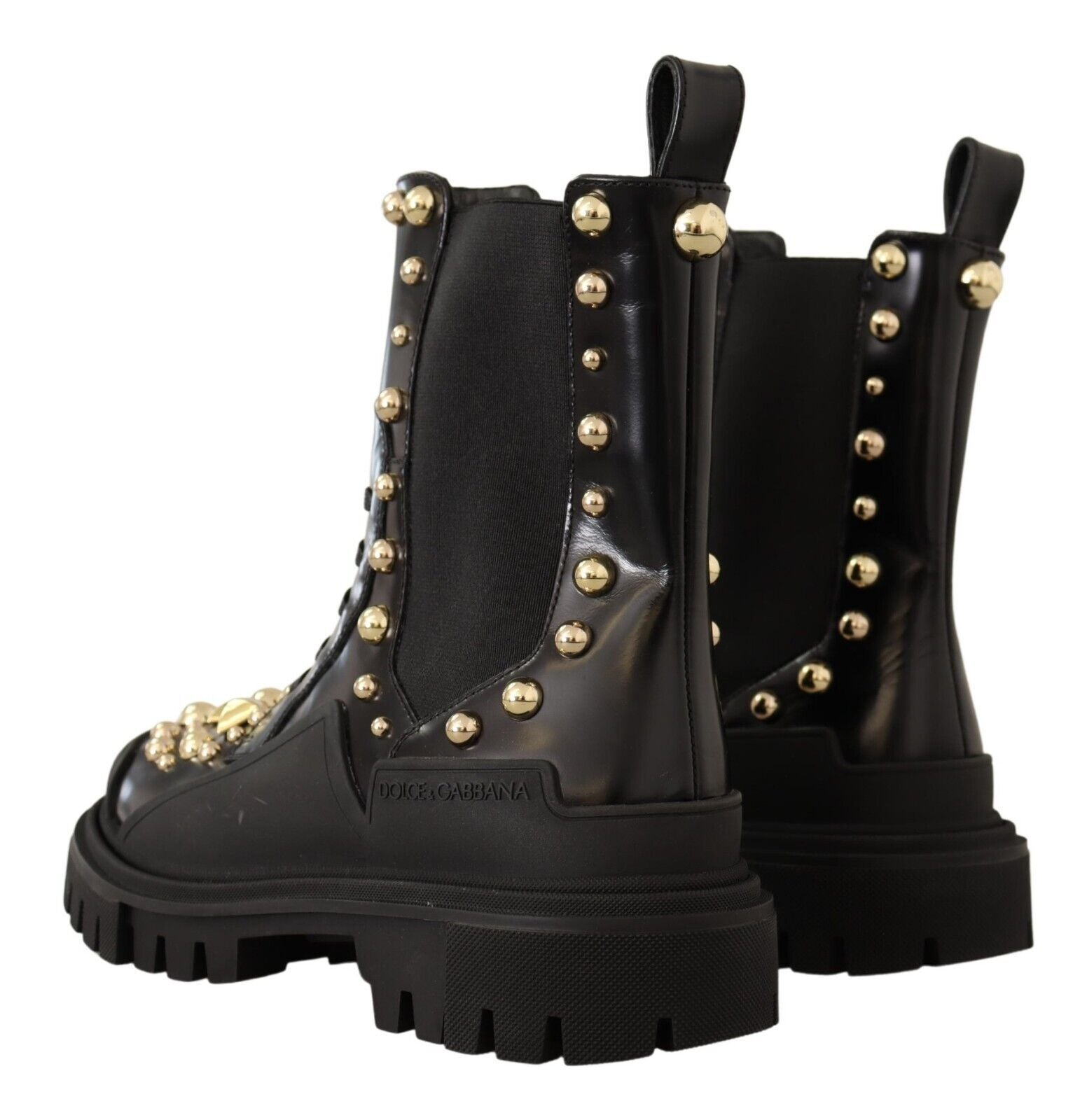 Dolce &amp; Gabbana Bottines de combat en cuir cloutées avec broderie