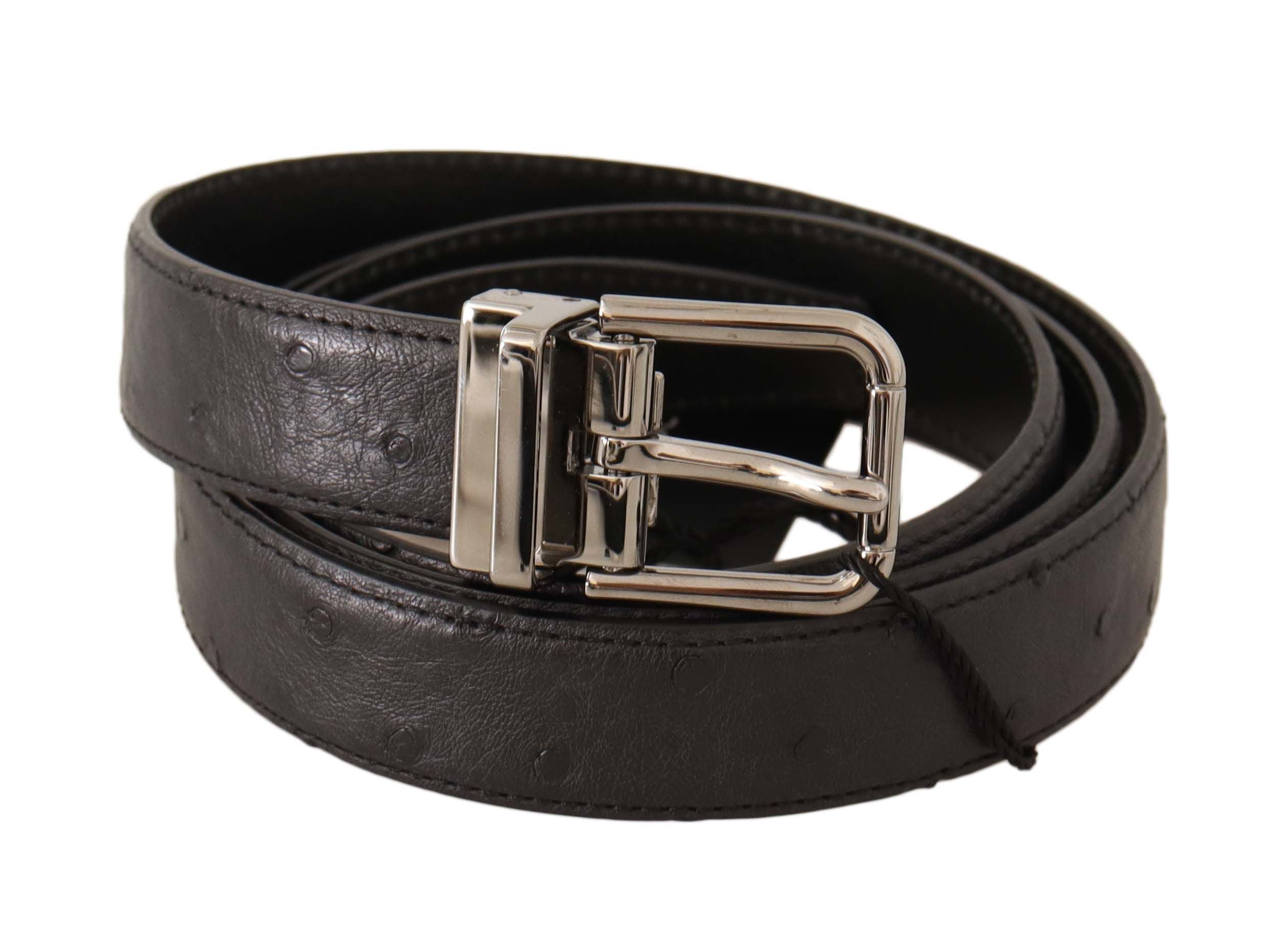 Dolce &amp; Gabbana Ceinture élégante en cuir noir avec boucle argentée