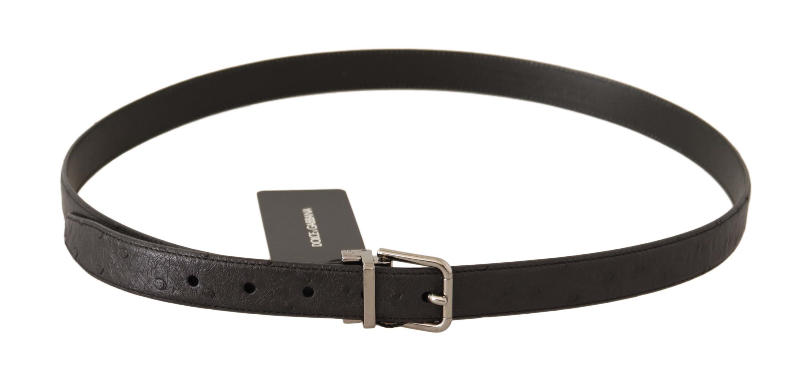 Dolce &amp; Gabbana Ceinture élégante en cuir noir avec boucle argentée