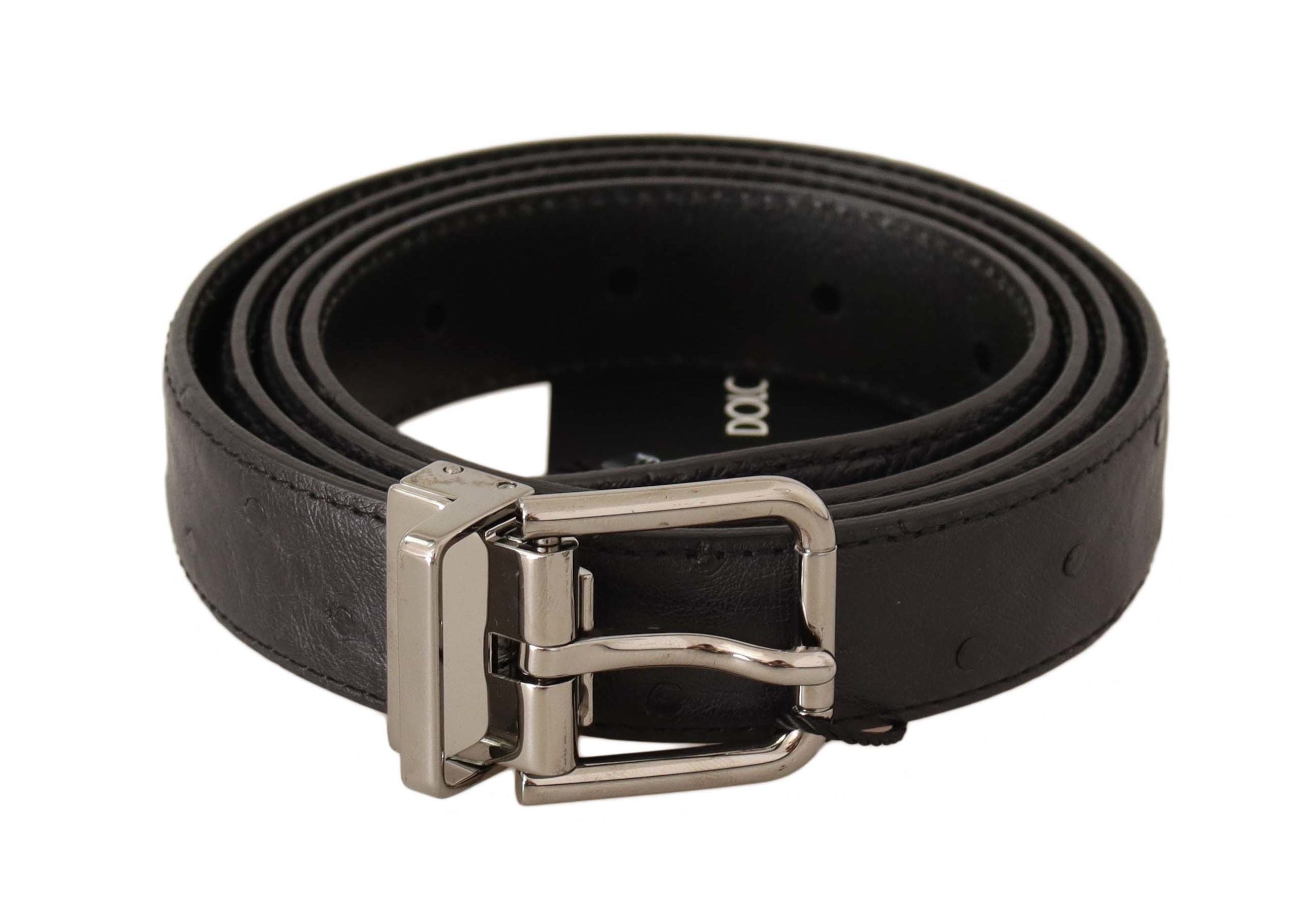 Dolce &amp; Gabbana Ceinture élégante en cuir noir avec boucle argentée