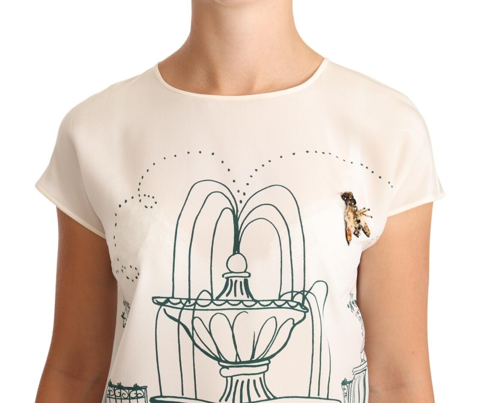 Dolce &amp; Gabbana T-shirt élégant en soie avec fontaine de jardin botanique