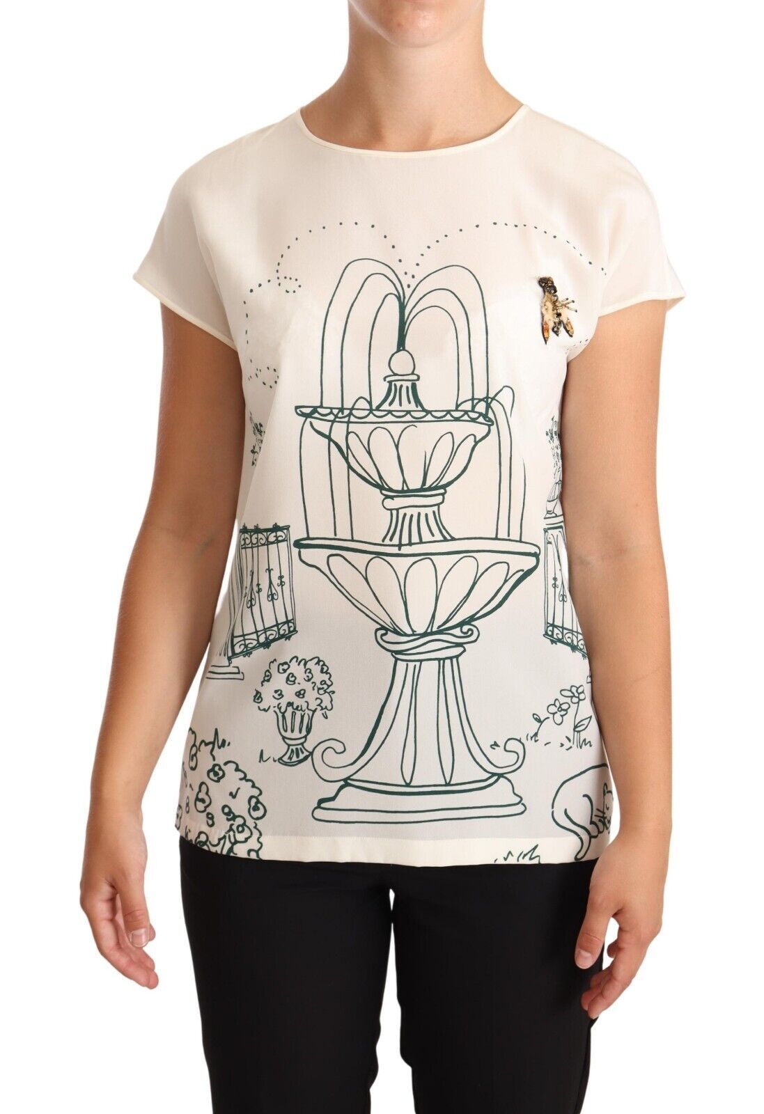 Dolce &amp; Gabbana T-shirt élégant en soie avec fontaine de jardin botanique