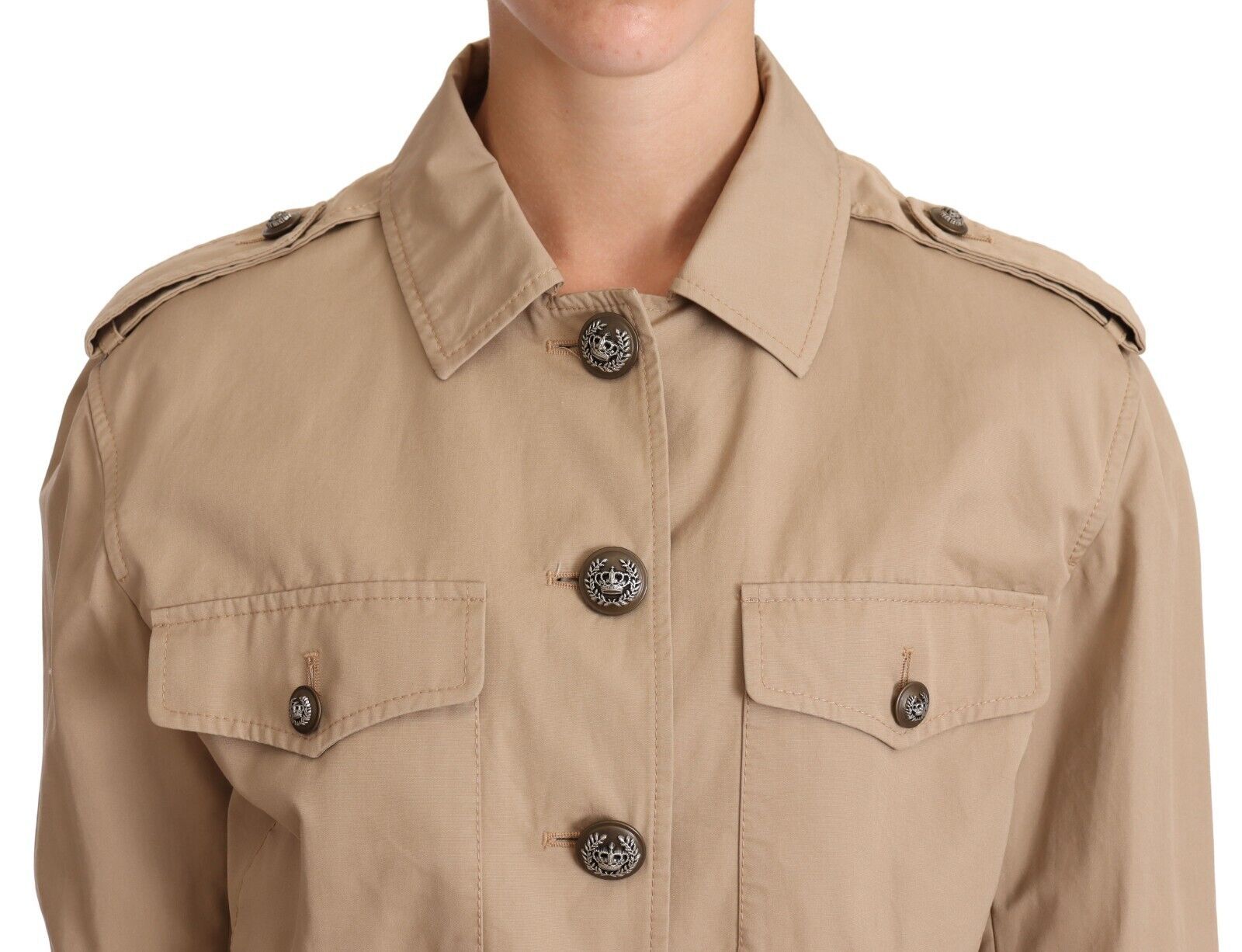 Dolce & Gabbana Elegant Cropped Cotton Jacket in Beige