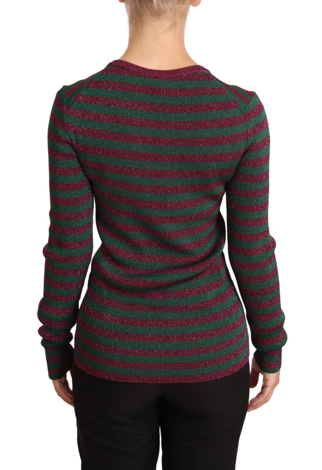 Dolce &amp; Gabbana Élégant pull à col rond rayé marron et vert