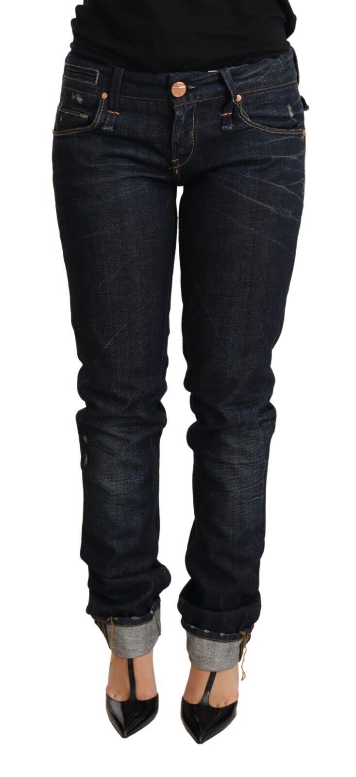 Acht élégant jean skinny taille basse bleu foncé