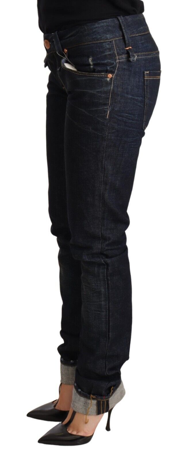 Acht élégant jean skinny taille basse bleu foncé