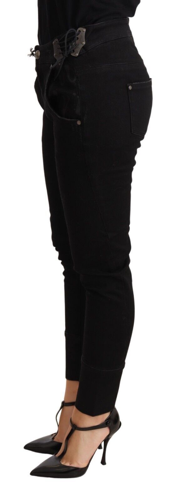 Ermanno Scervino Pantalon chic taille basse skinny en coton noir