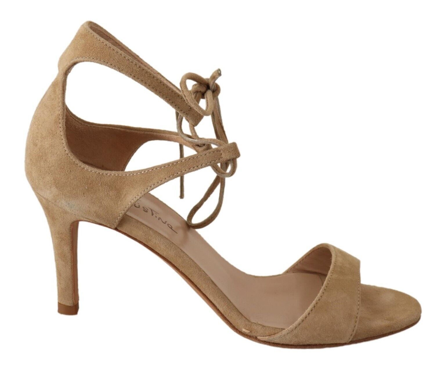 Maria Christina Elegant Beige Suede Ankle Strap Heels