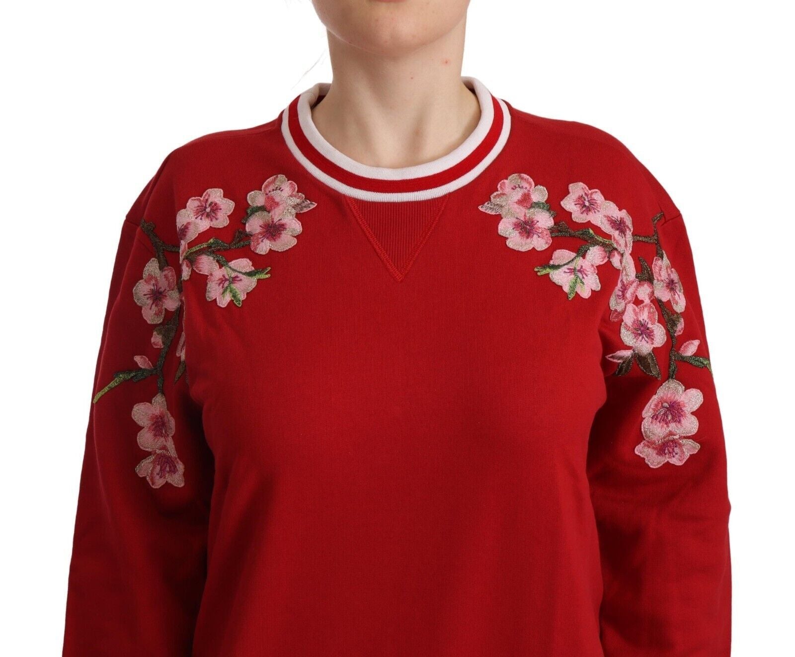 Dolce &amp; Gabbana Pull ras du cou rouge élégant avec motif floral