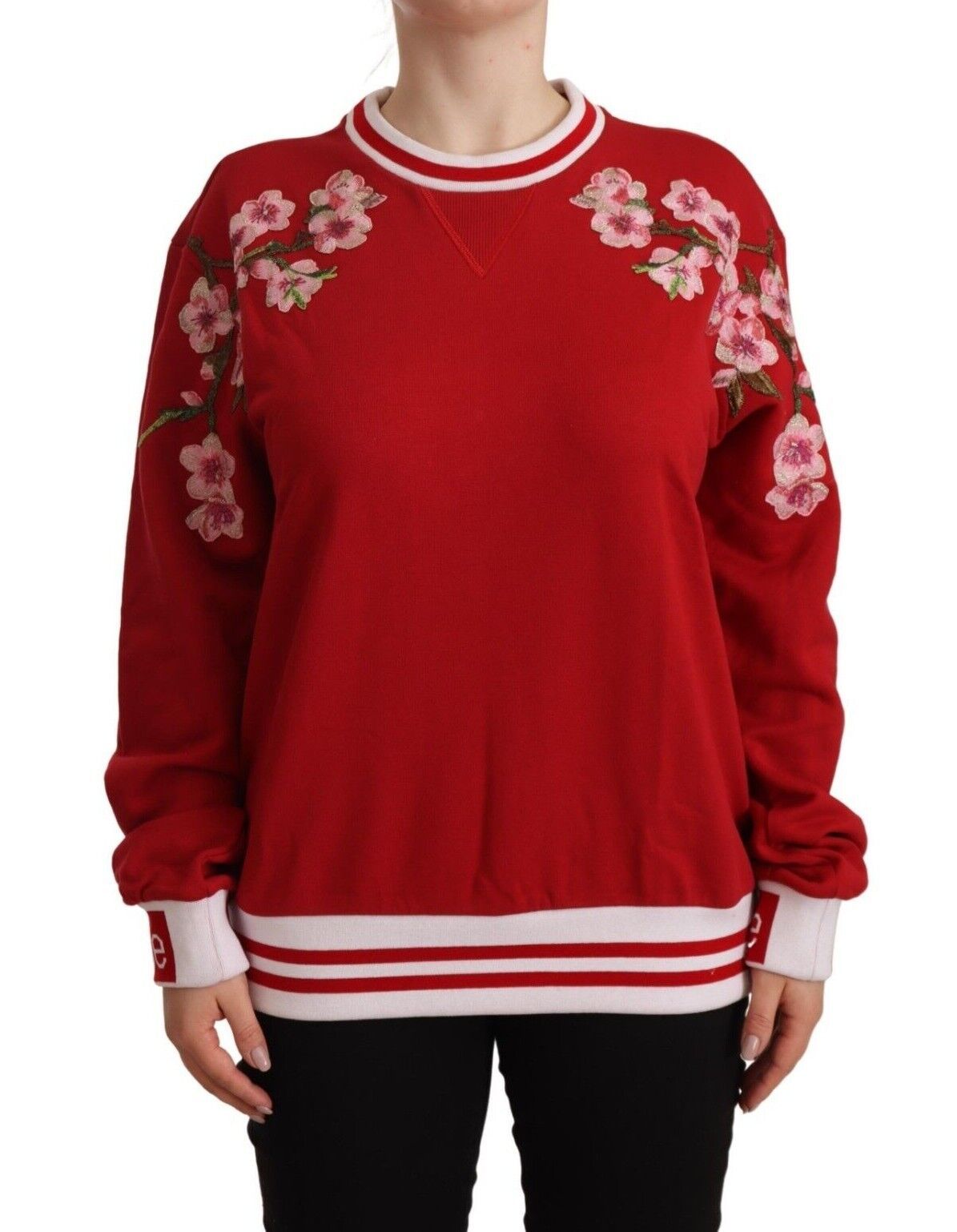 Dolce &amp; Gabbana Pull ras du cou rouge élégant avec motif floral