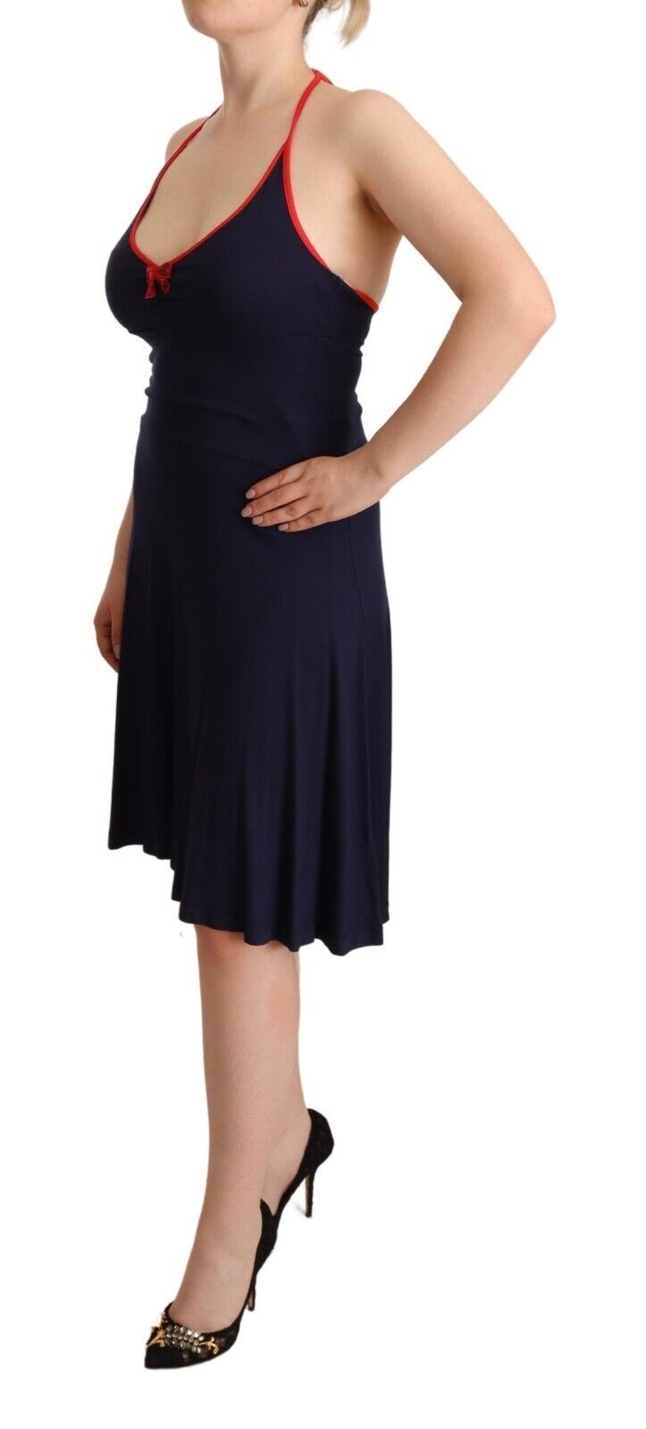 Roccobarocco Robe midi dos nu en coton bleu marine