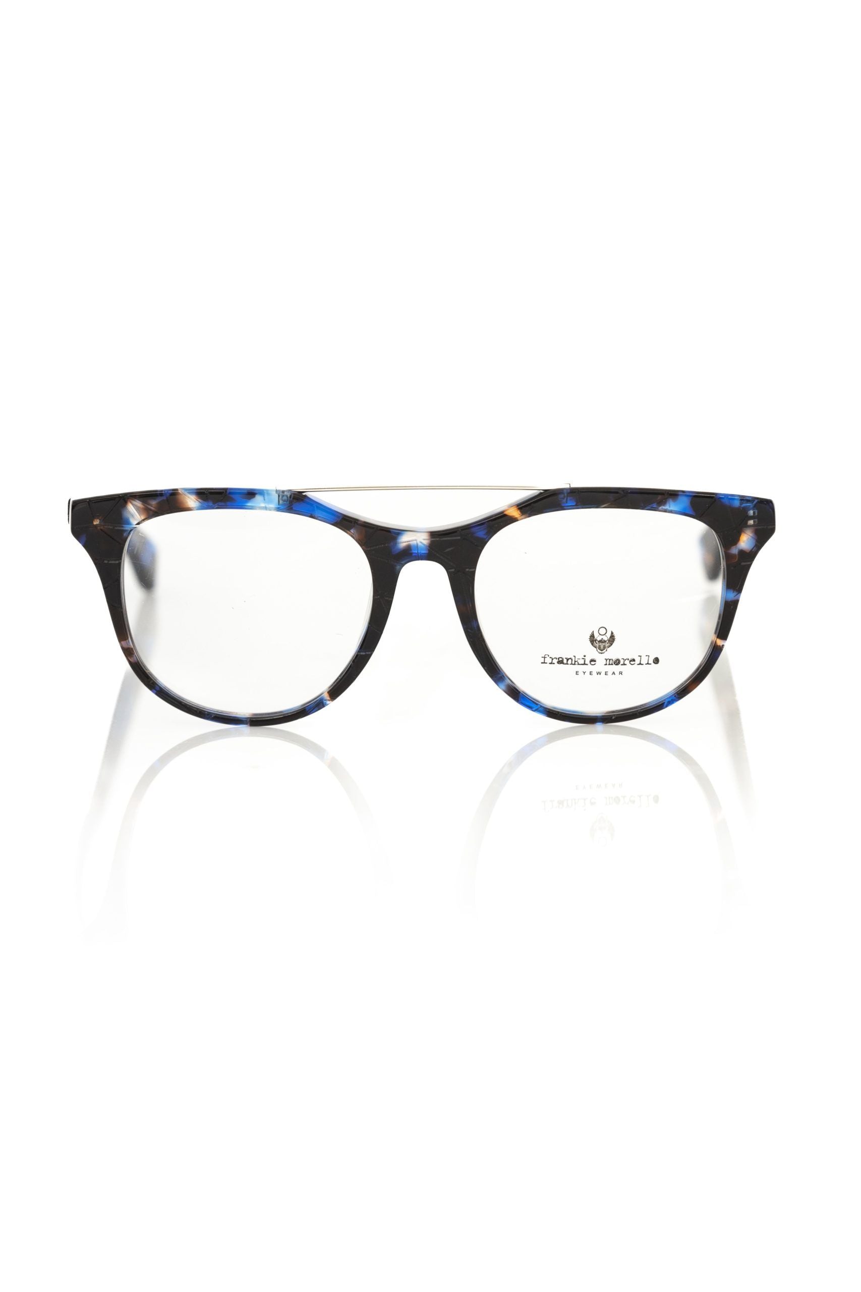 Lunettes de vue Frankie Morello Wayfarer à motif géométrique bleu havane