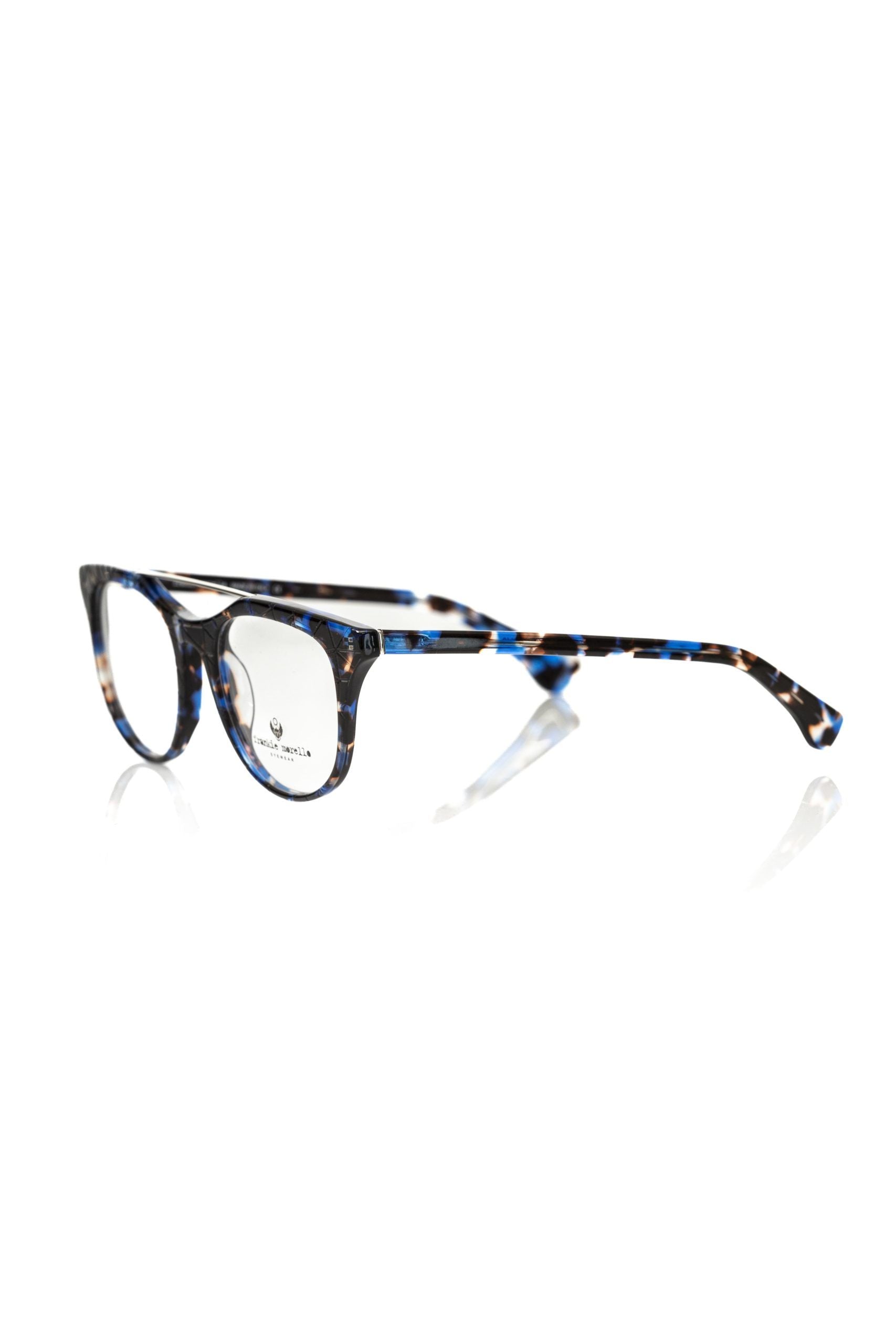 Lunettes de vue Frankie Morello Wayfarer à motif géométrique bleu havane