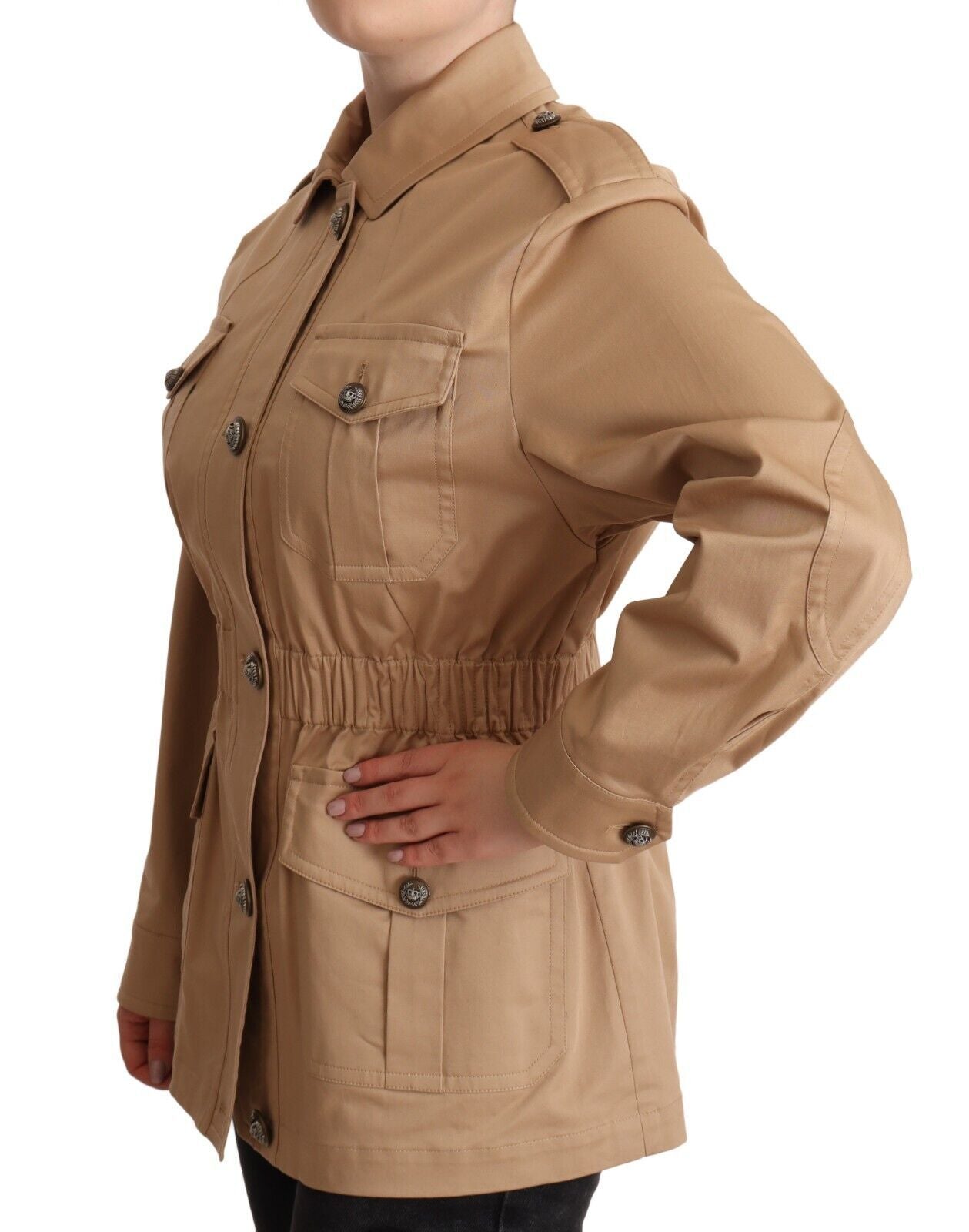 Dolce &amp; Gabbana Chic Manteau boutonné beige avec ornements