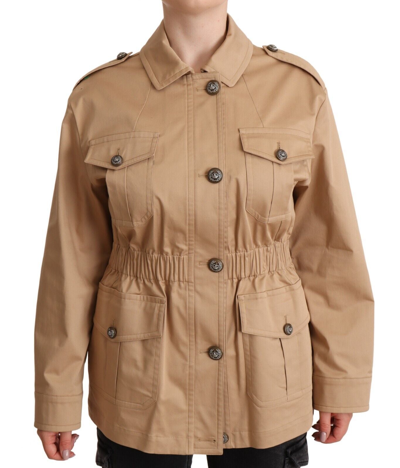 Dolce &amp; Gabbana Chic Manteau boutonné beige avec ornements