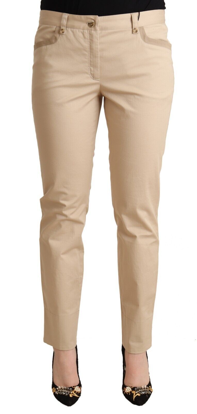 Dolce &amp; Gabbana Pantalon skinny stretch en coton beige élégant