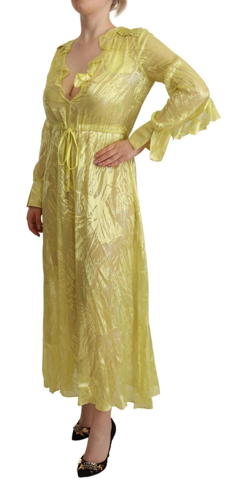 Patrizia Pepe Sunshine Robe longue en soie mélangée - Manches longues et décolleté