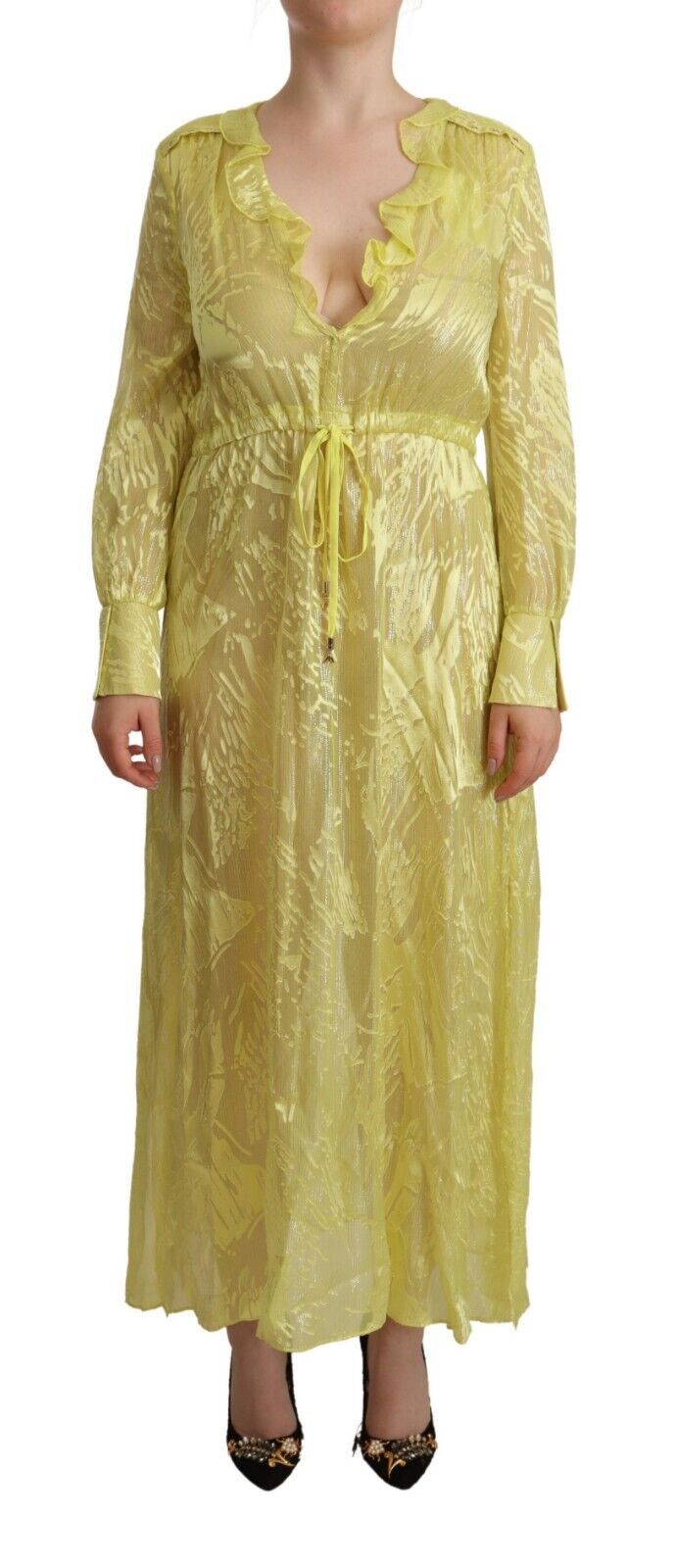 Patrizia Pepe Sunshine Robe longue en soie mélangée - Manches longues et décolleté