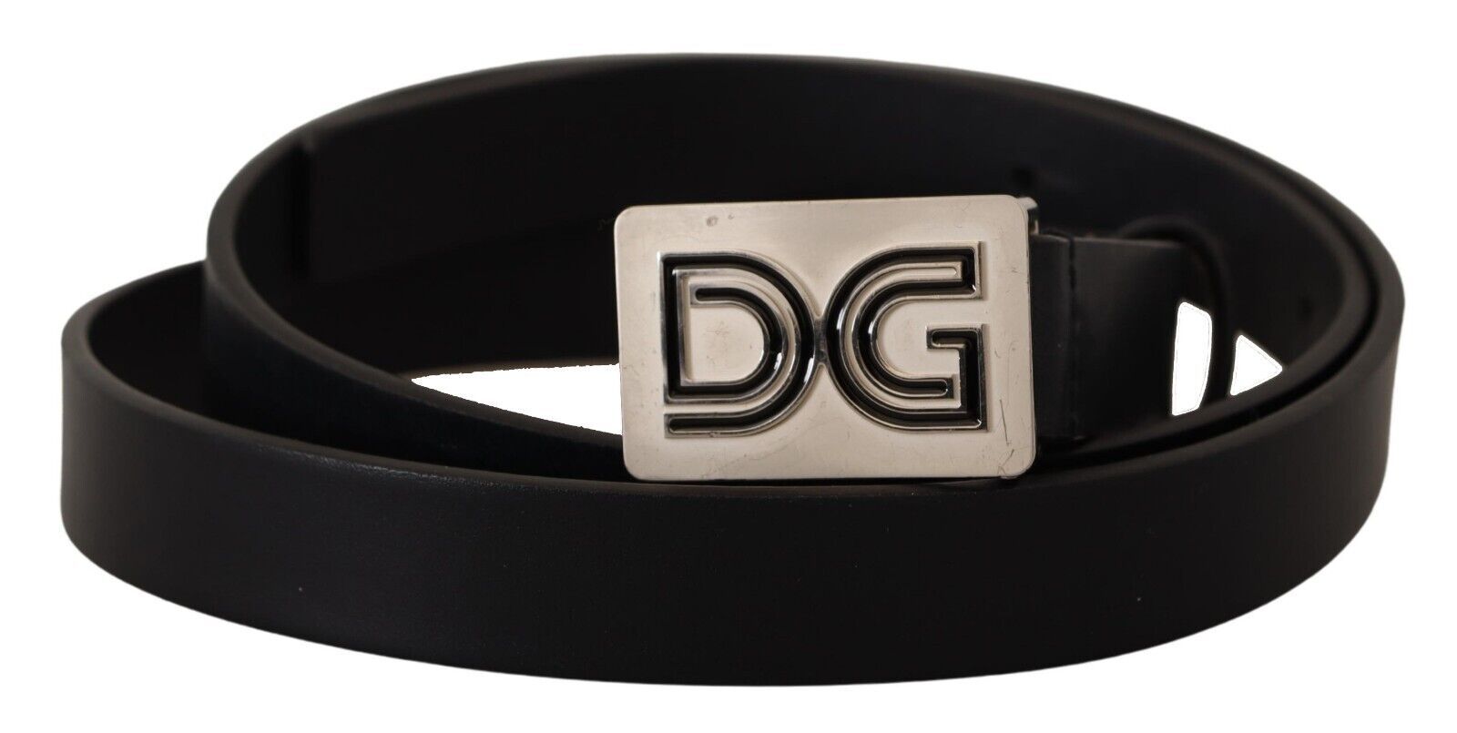 Dolce &amp; Gabbana Ceinture élégante en cuir noir avec boucle argentée