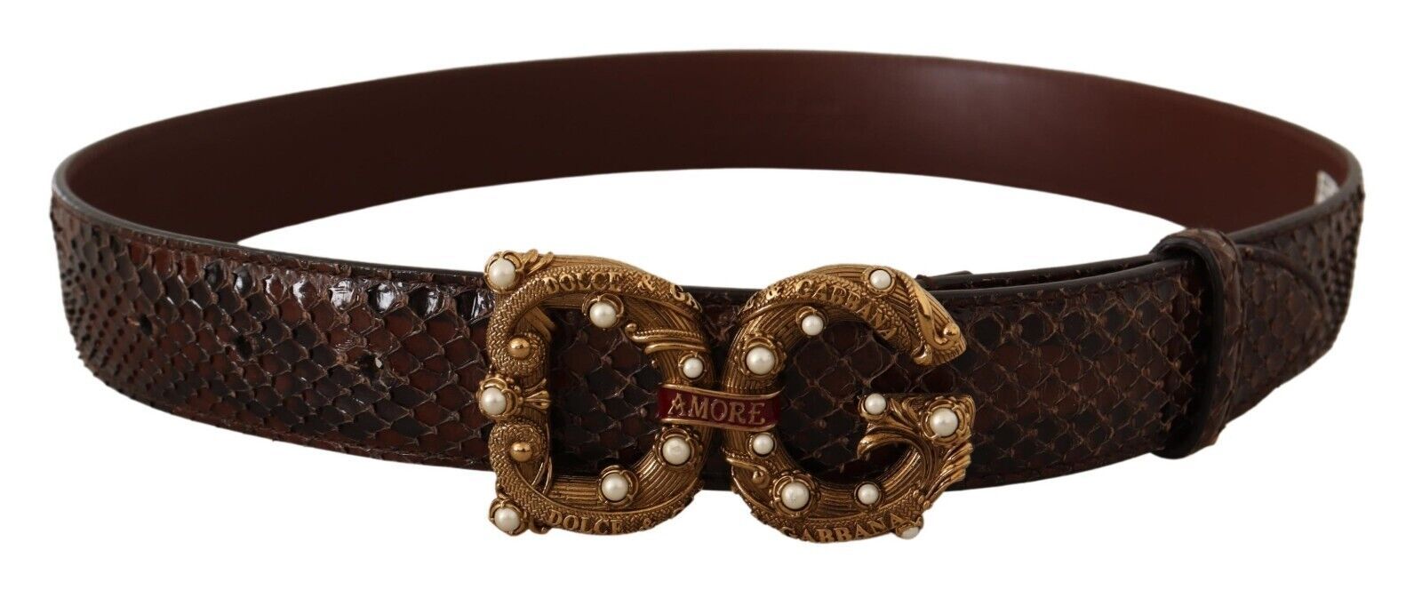 Dolce &amp; Gabbana Ceinture élégante à boucle en cuir Phyton avec perles